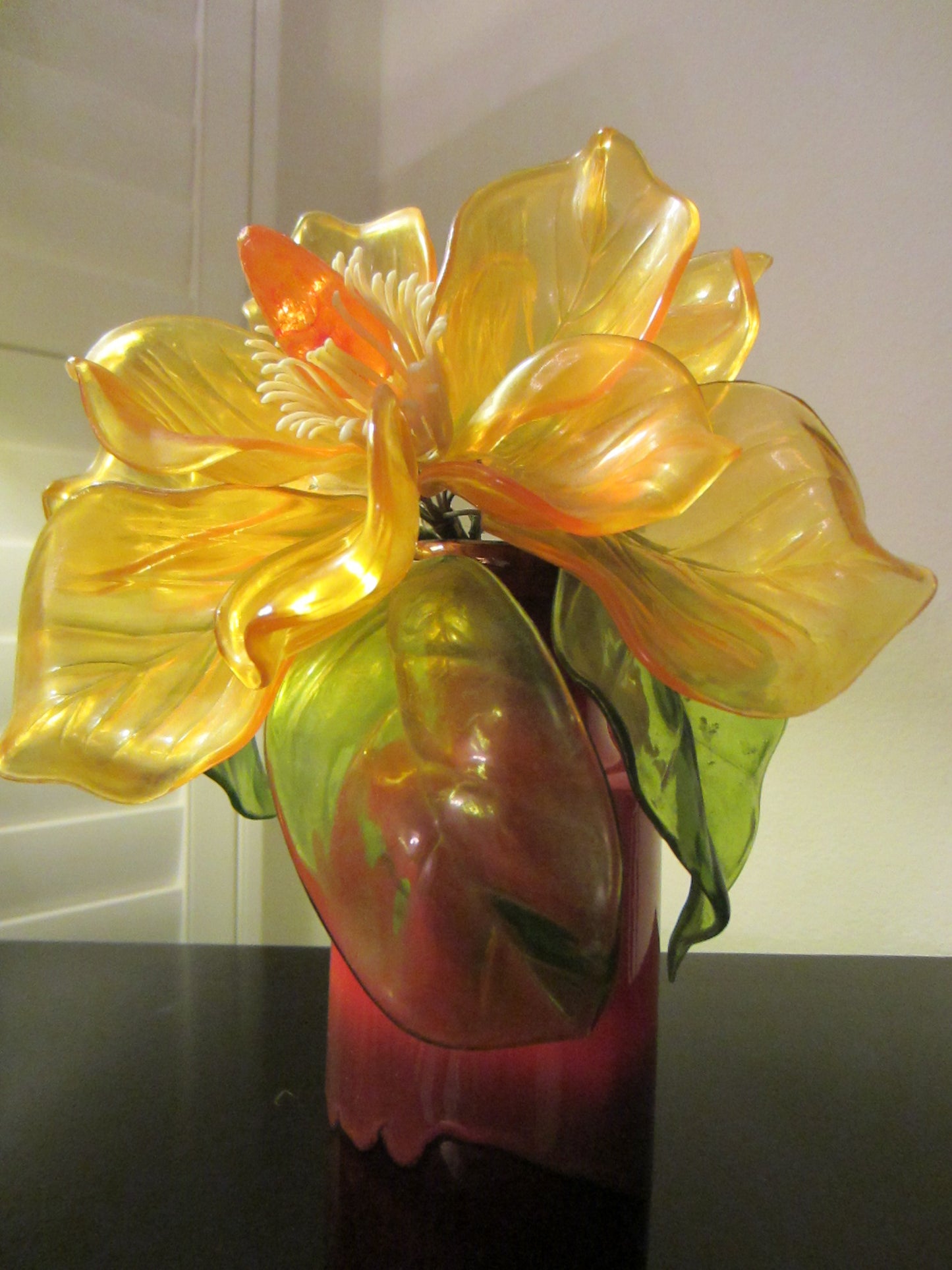 Yellow Bloom Stemmed Lucite Folk Art Flower - Designer Unique Finds 