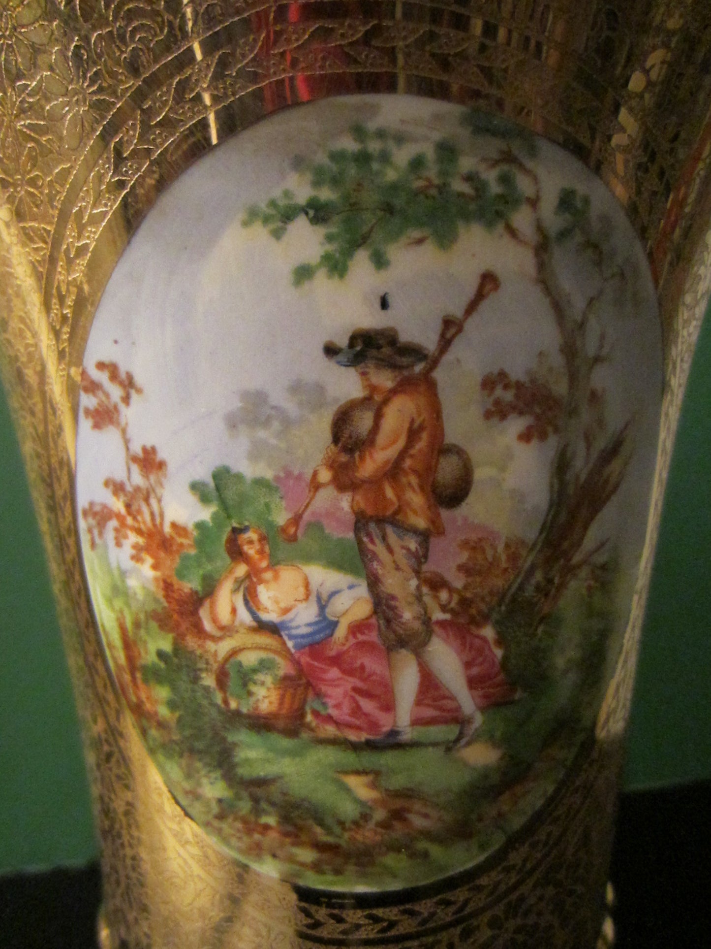 Art Deco Bell Shaped Porcelain Urn All Over Gold Painted Romantic Figures - Designer Unique Finds 
 - 4