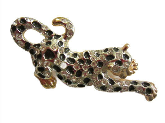 Roman Black Enamel Crystal Pave Panther Golden Brooch