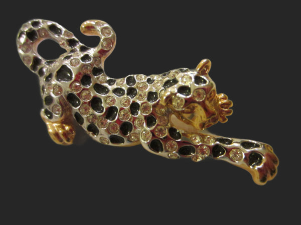 Roman Black Enamel Crystal Pave Panther Golden Brooch – Designer Unique ...