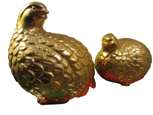 Japan Kutani Golden Quails Porcelain Hand Decorated Birds In Pair - Designer Unique Finds 