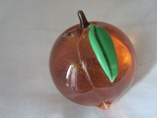 Orient Flume Iridescent Peach Glass Paperweight Signed Dated By Artist - Designer Unique Finds 