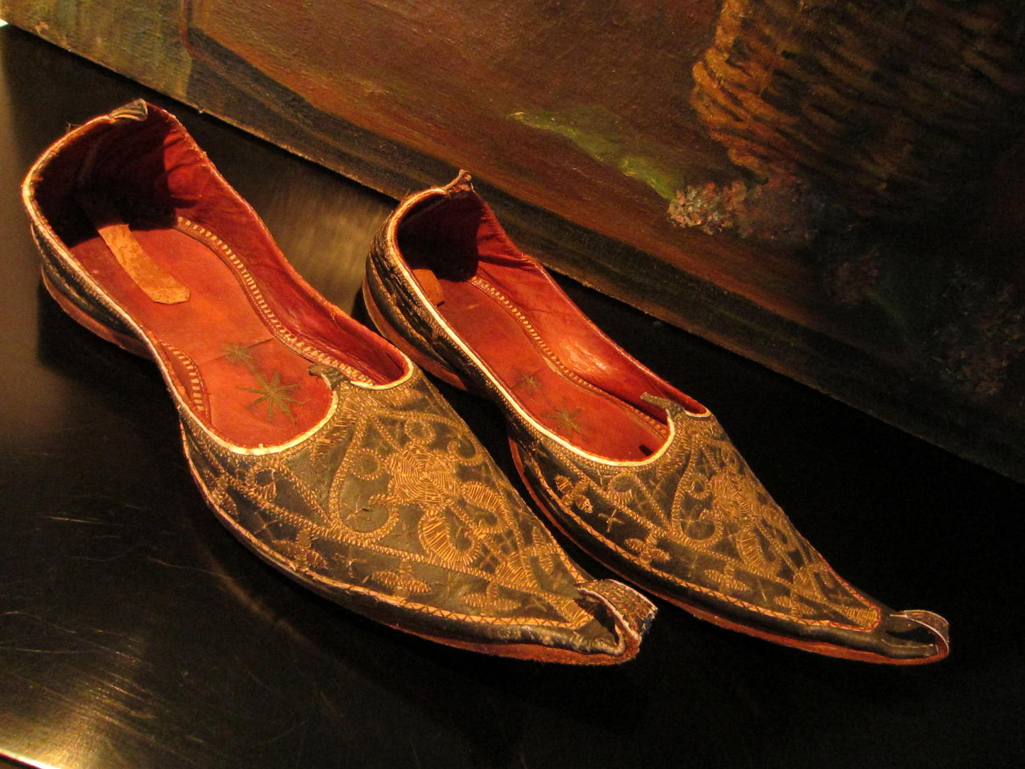 Traditional Tribal Shoes Gold Embroidered Leather Sole - Designer Unique Finds 