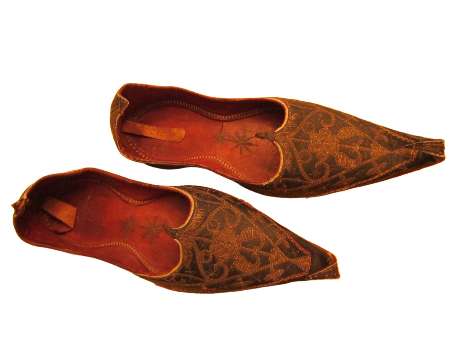 Traditional Tribal Shoes Gold Embroidered Leather Sole - Designer Unique Finds 