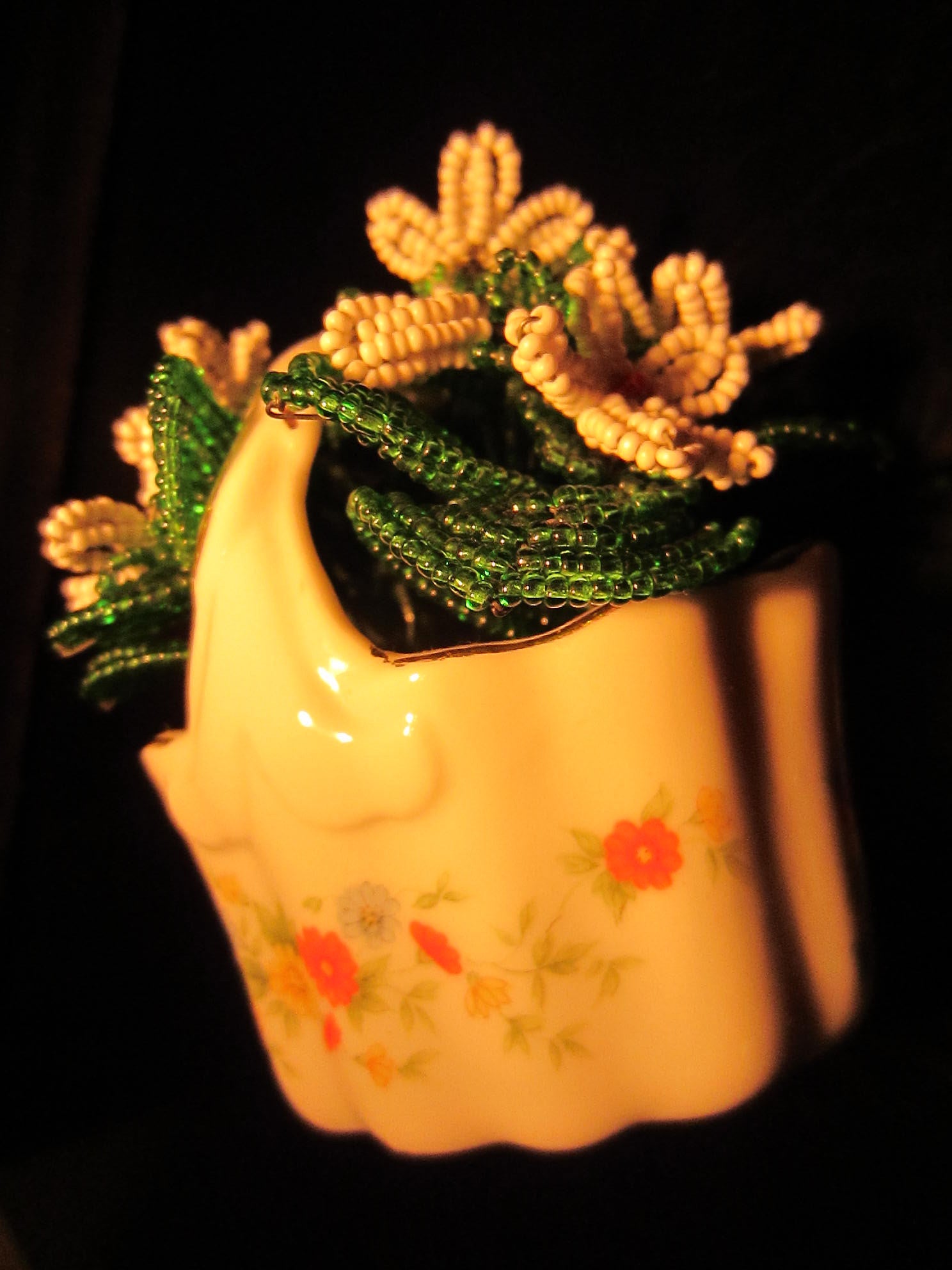 The Gilded Age Porcelain Flower Basket Beaded Planter - Designer Unique Finds 