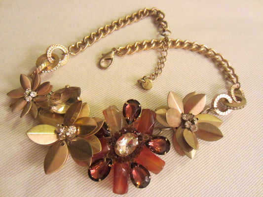 Statement Flower Necklace Choker Decorated Rhinestones Beads - Designer Unique Finds 