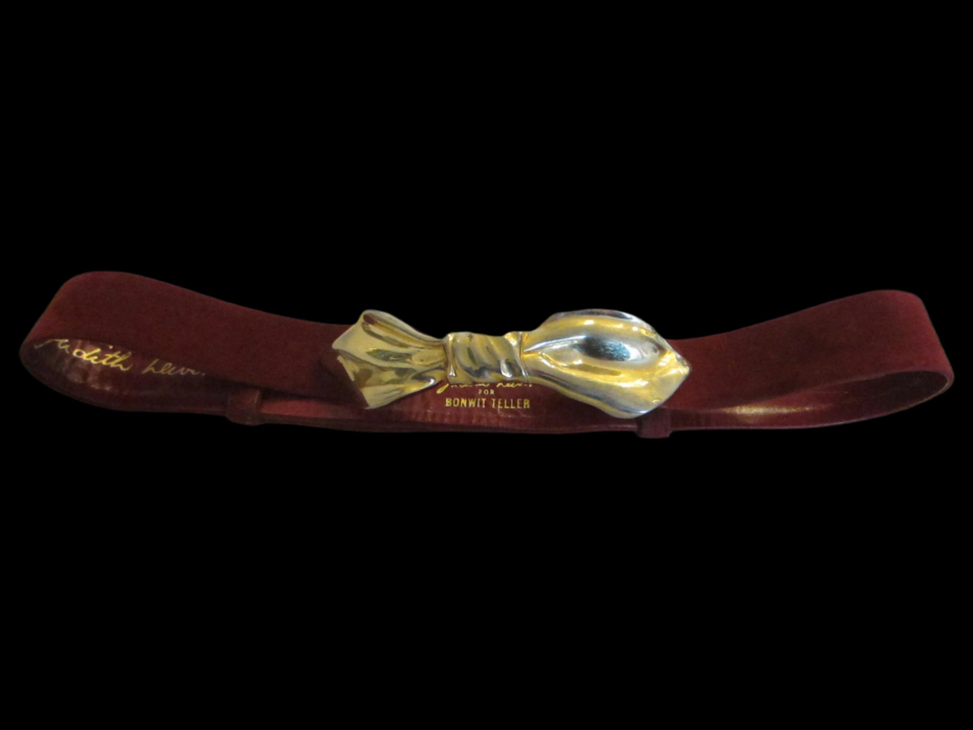 Judith Leiber For Bonwit Teller Red Leather Golden Bow Suede Belt - Designer Unique Finds 