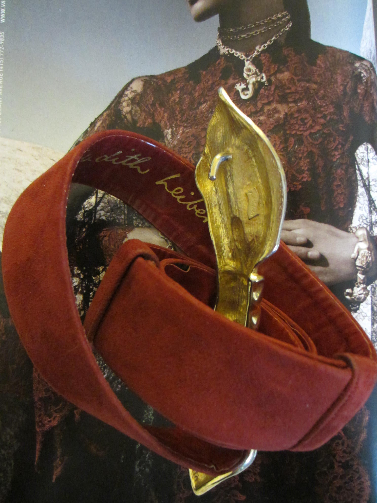 Judith Leiber For Bonwit Teller Red Leather Golden Bow Suede Belt - Designer Unique Finds 