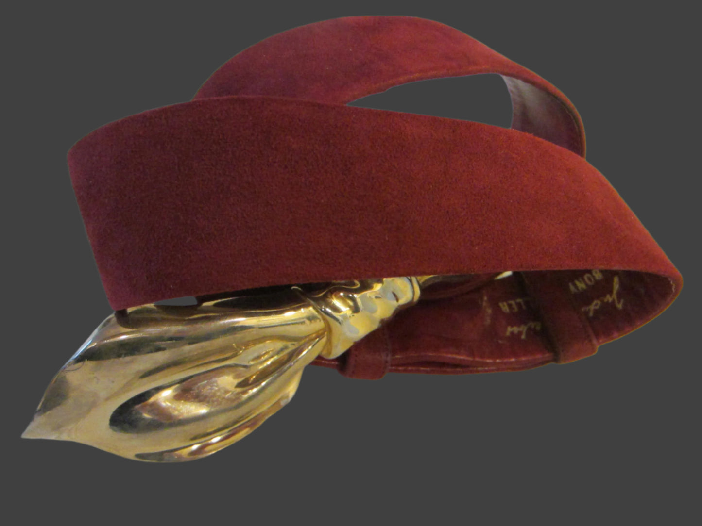 Judith Leiber For Bonwit Teller Red Leather Golden Bow Suede Belt - Designer Unique Finds 