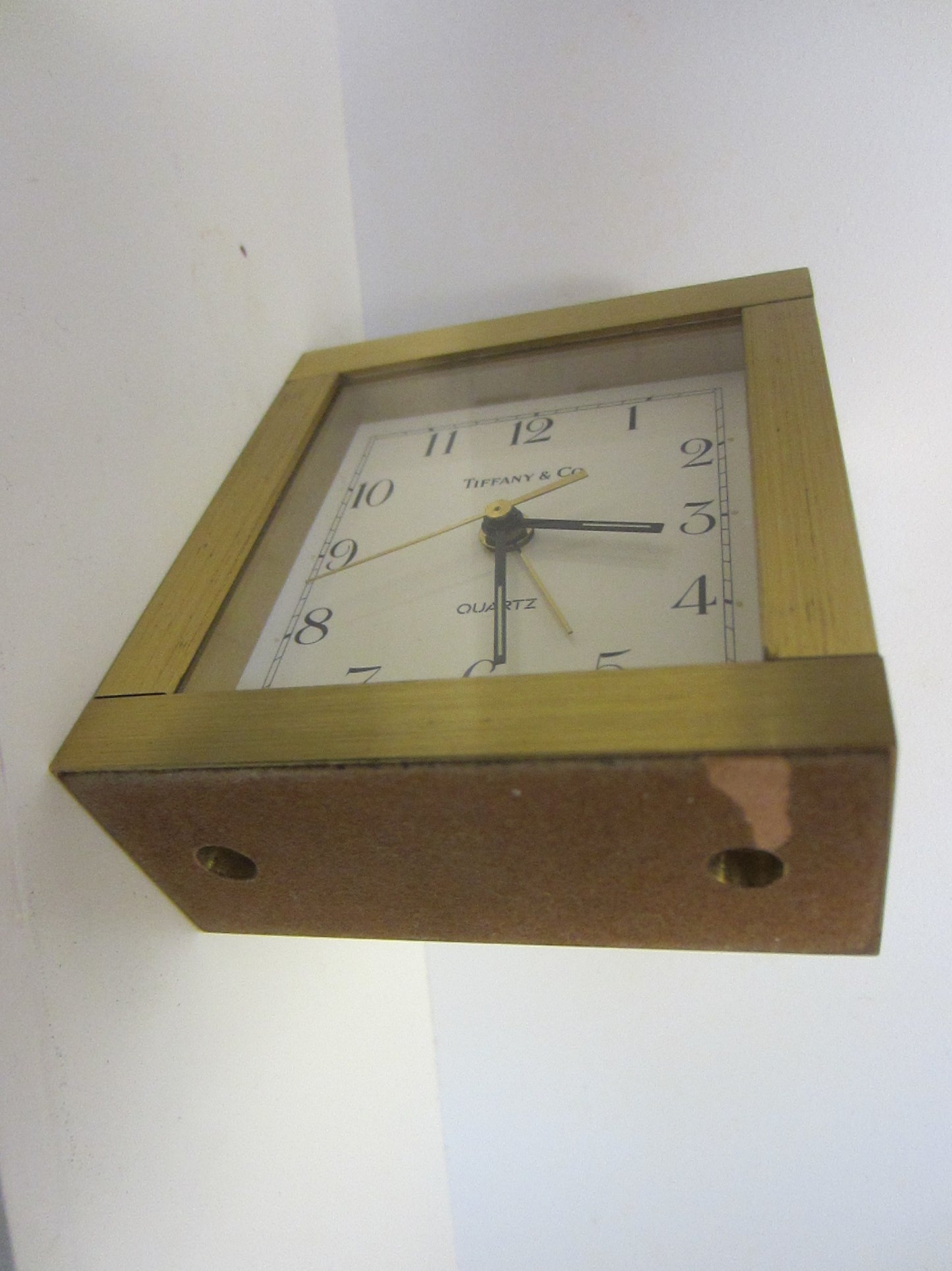 Tiffany & Co Alarm Clock Switzerland Square Brass Quartz - Designer Unique Finds 