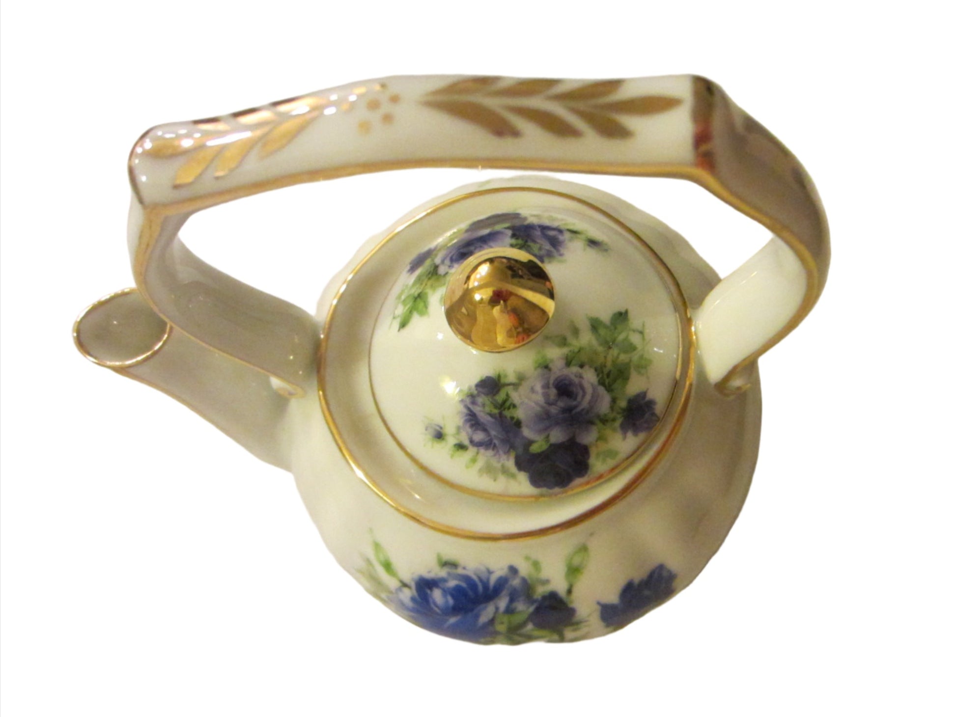 Fine Porcelain Fielder Keepsakes Blue Rose Teapot - Designer Unique Finds 