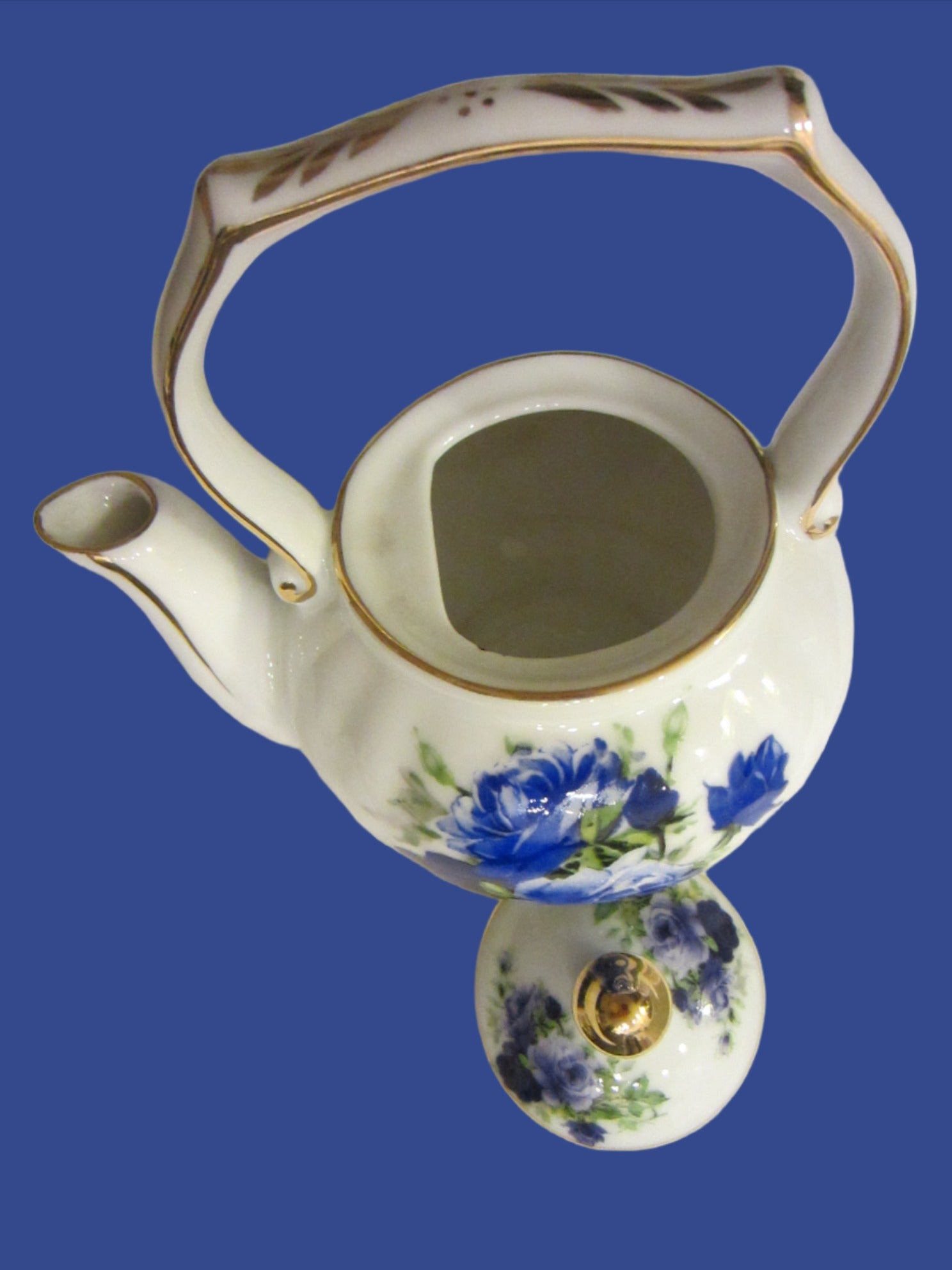 Fine Porcelain Fielder Keepsakes Blue Rose Teapot - Designer Unique Finds 