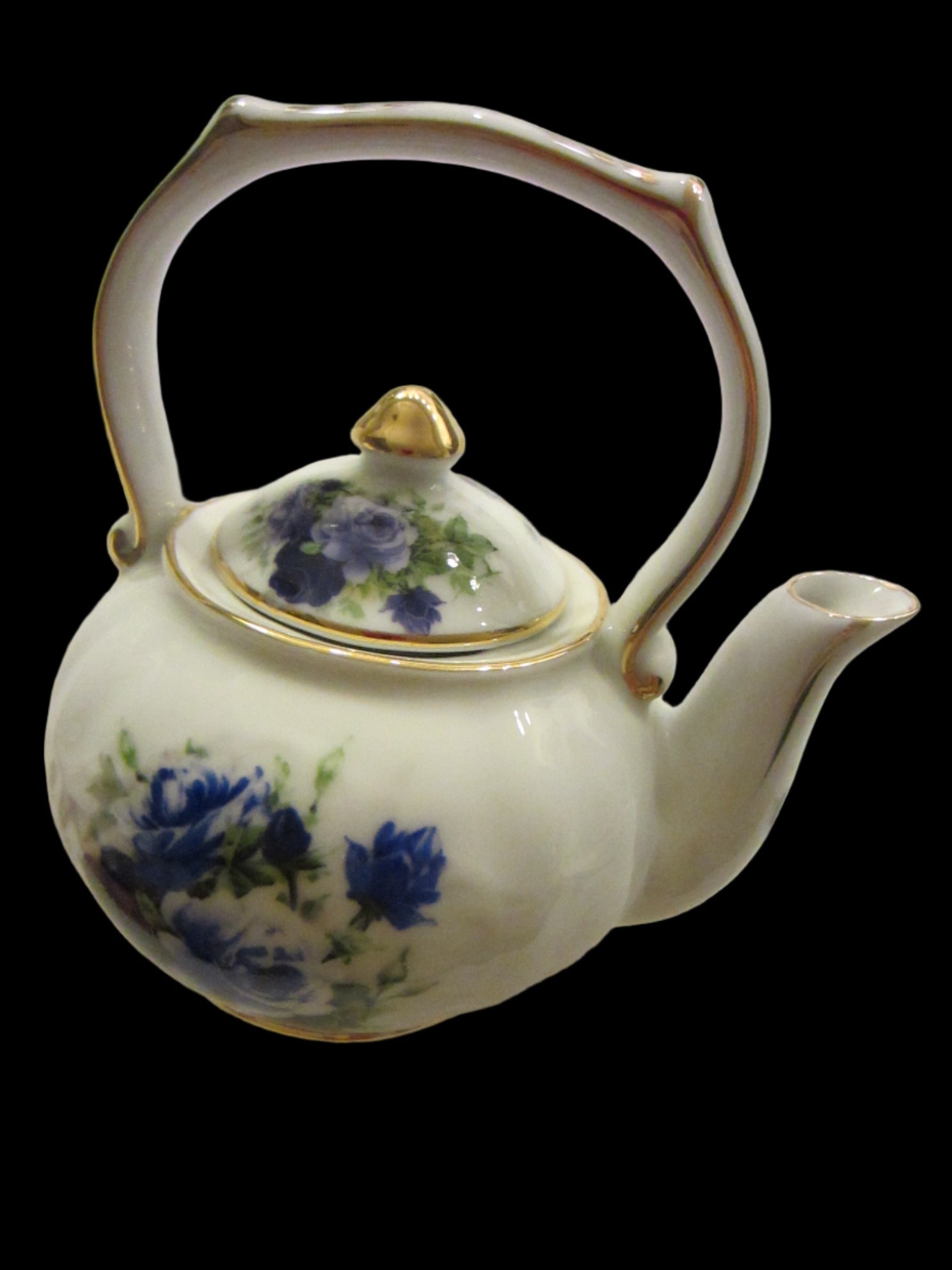 Fine Porcelain Fielder Keepsakes Blue Rose Teapot - Designer Unique Finds 