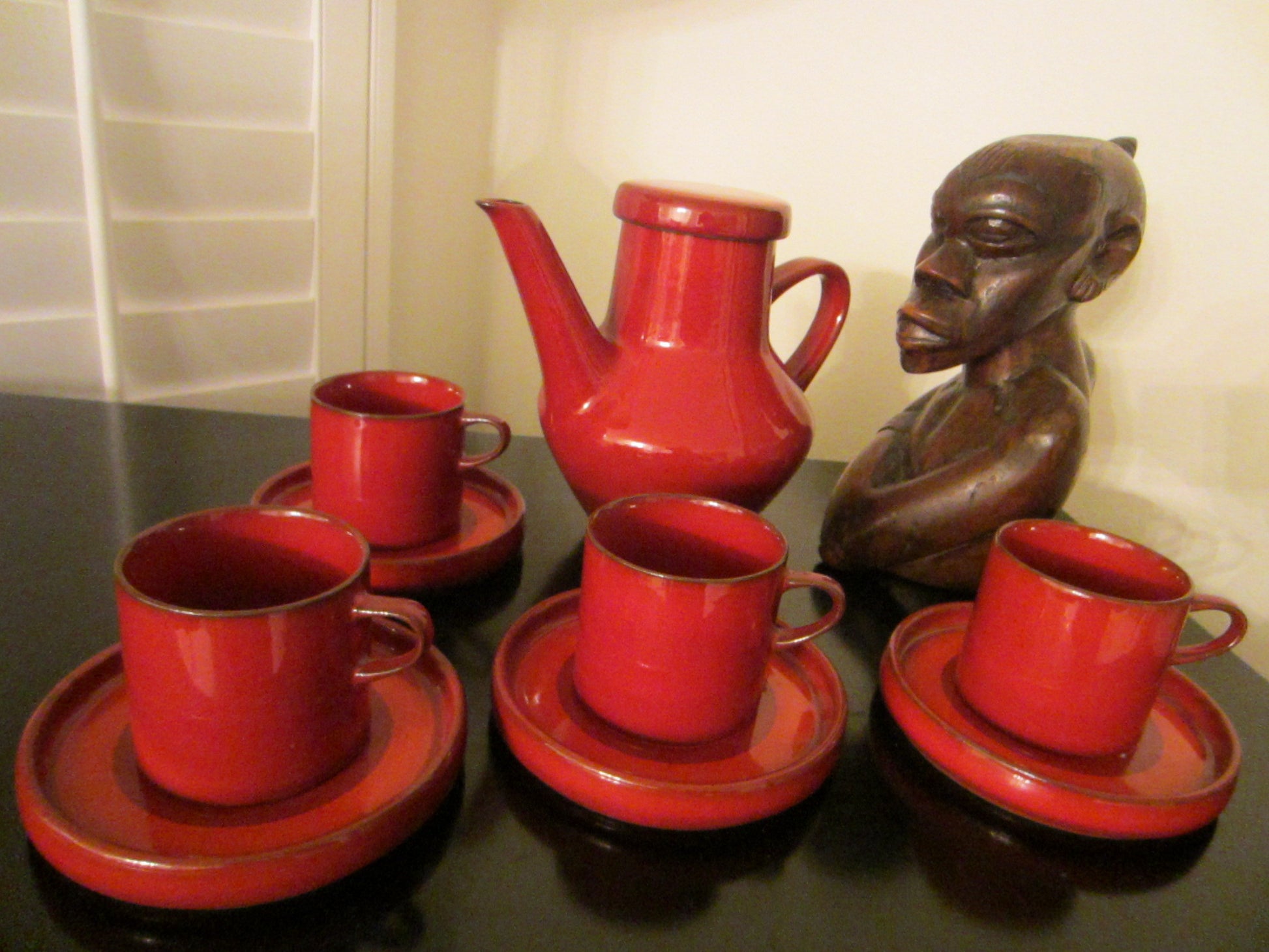 Ceracron Melitta Germany Red Ceramic Tea Service - Designer Unique Finds 