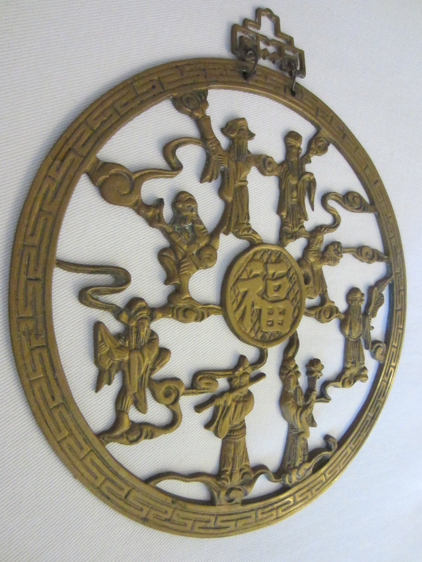 Chinese Brass Wall Art Good Luck Figurative  Symbolic Characters - Designer Unique Finds 