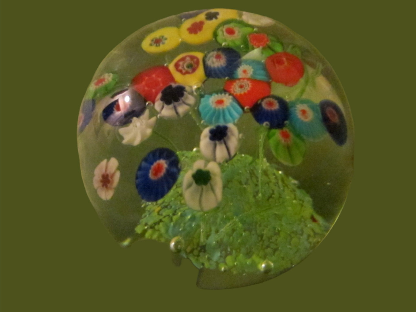 Blooming Colored Stem Millefiori Blown Glass Paperweight - Designer Unique Finds 