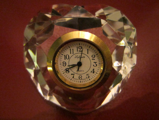 Lafayette Crystal Heart Miniature Desk Clock - Designer Unique Finds 