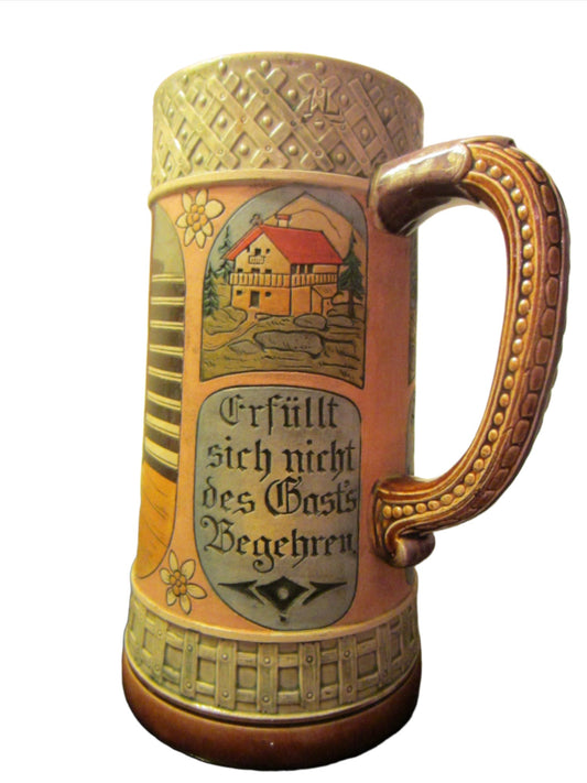 German Story Teller Ceramic Mug Hand Decorated Scripted - Designer Unique Finds 