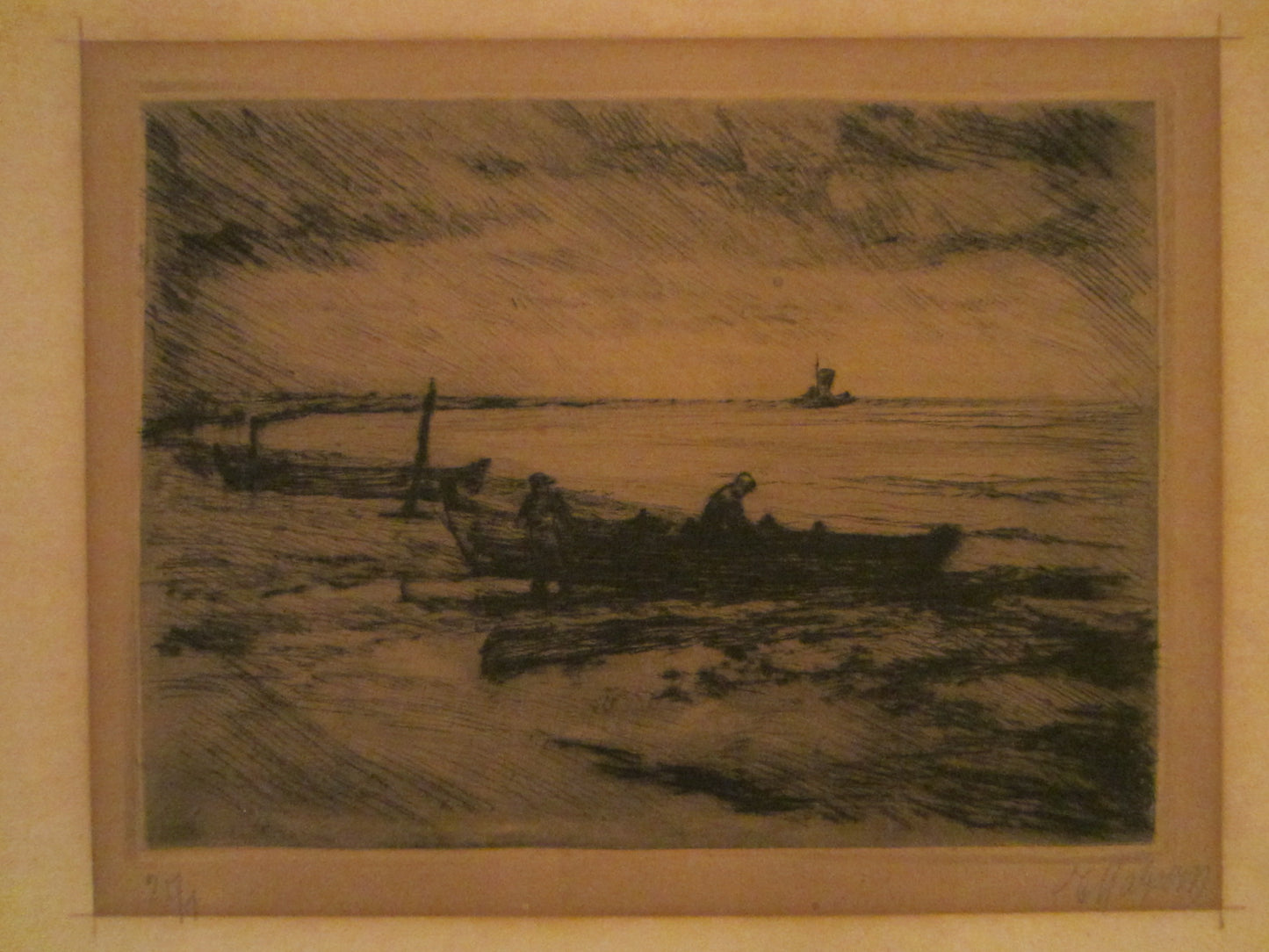 La Mer French Charcoal Drawing Paper Gauche Signed Titled Dated Numbered