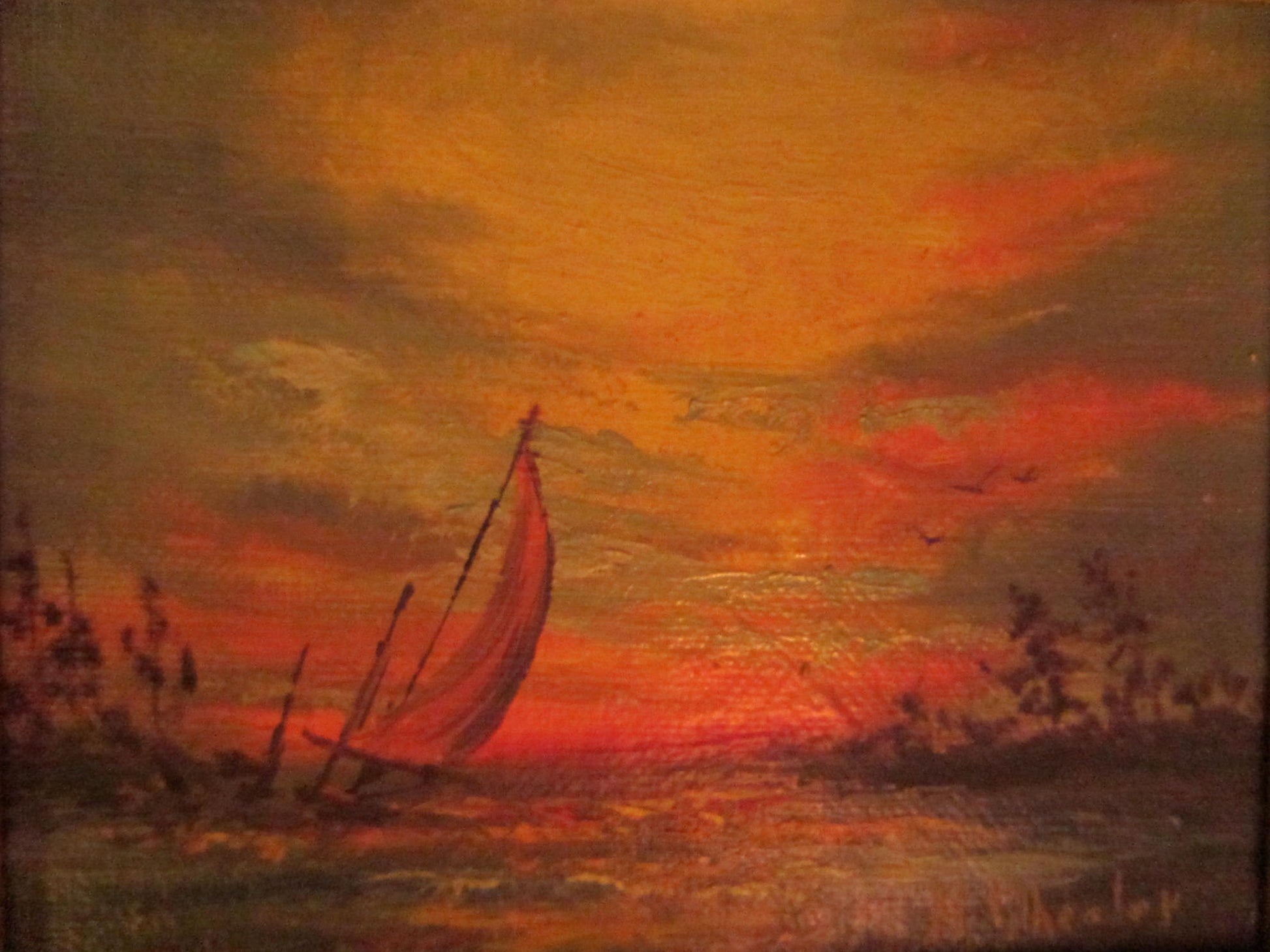 Sunset Impressionist Maritime Canvas Board Signed M Whealer - Designer Unique Finds 
 - 2