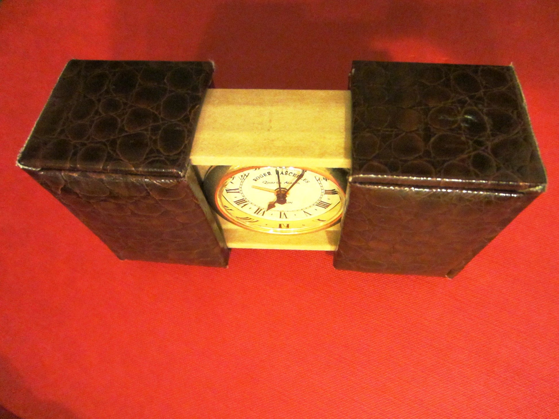 London Clic Cloc Roger Lascelles Crocodile Case Brass Travel Clock - Designer Unique Finds 
 - 1