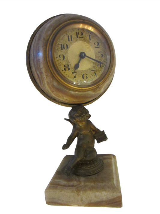 Duverdrey Bloquel France Marble Cased Bronze Angel Clock Stand - Designer Unique Finds 
 - 2