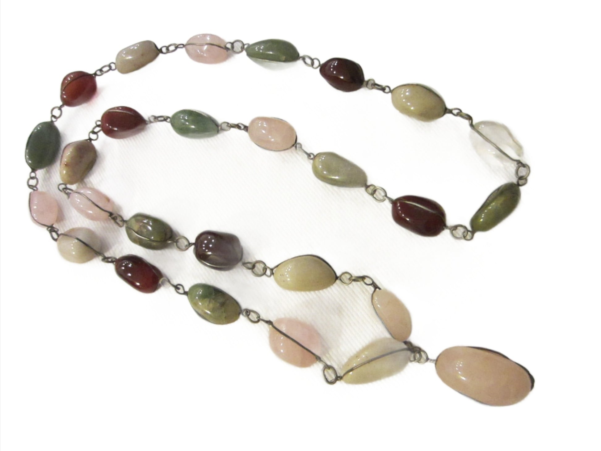 Wired Agates Pink Quartz Green Jades Carnelian Necklace - Designer Unique Finds 
 - 2