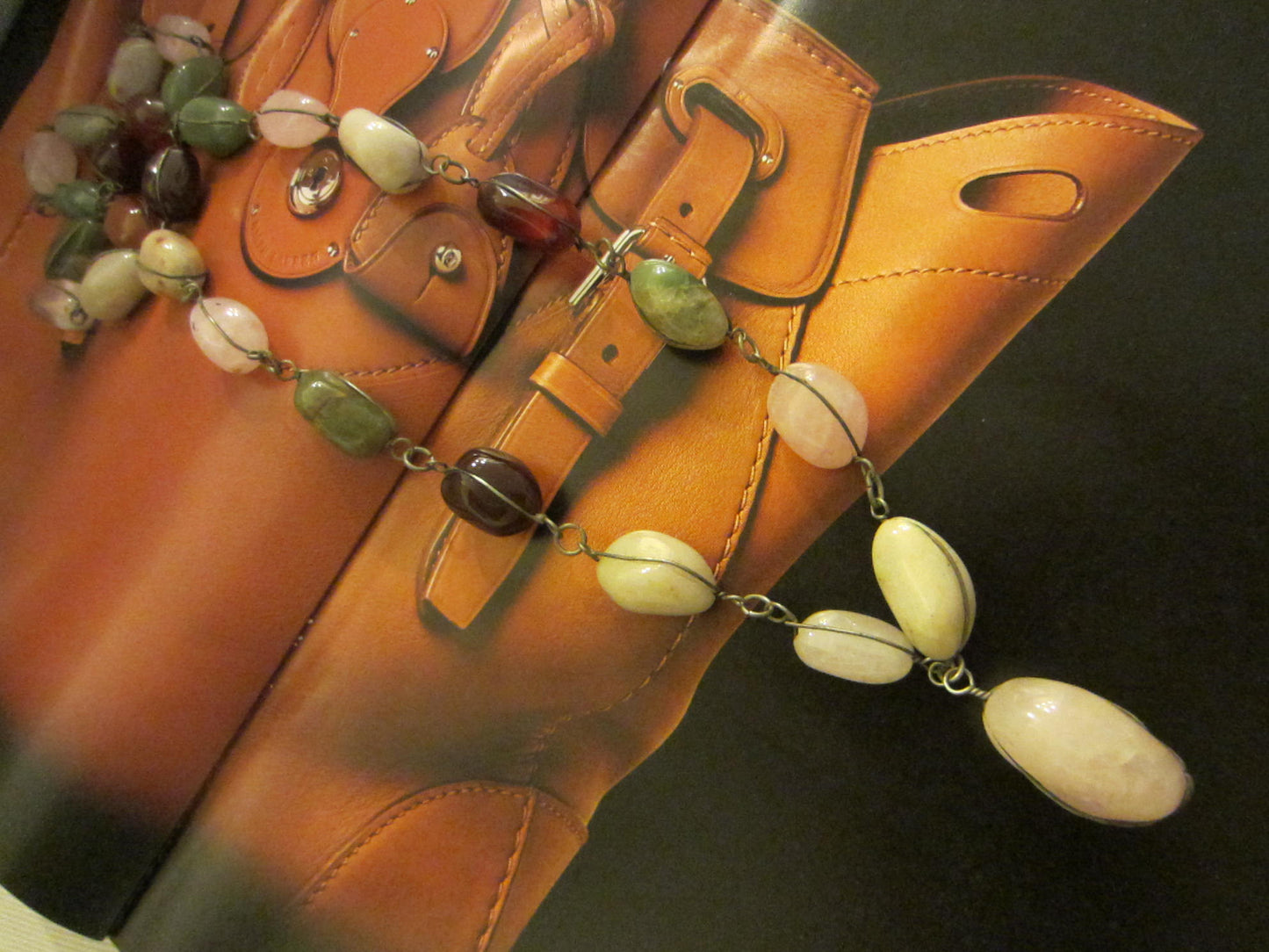 Wired Agates Pink Quartz Green Jades Carnelian Necklace - Designer Unique Finds 
 - 3