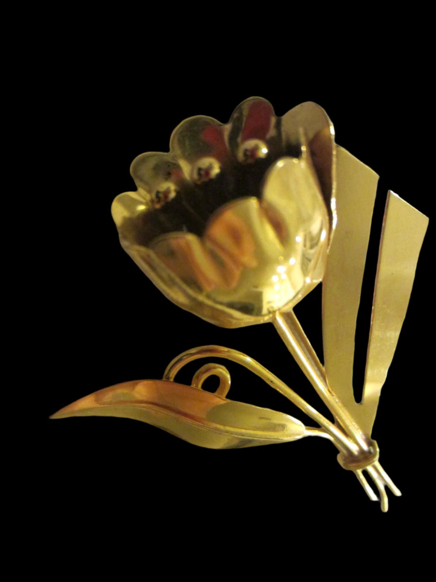 Sterling Craft Tulip Brooch Bouquet Gold Plated Signed In Etch - Designer Unique Finds 
 - 5