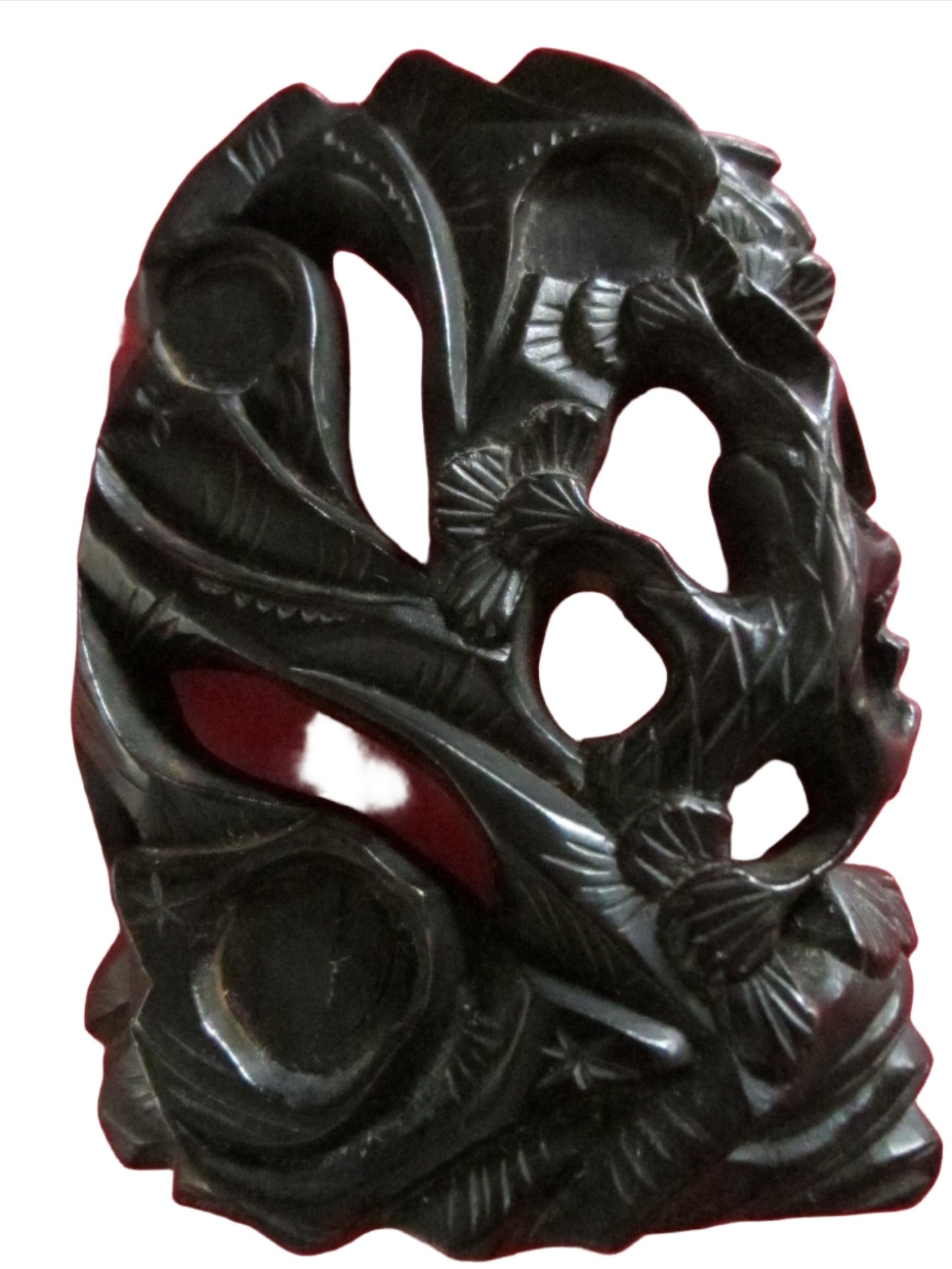 Chinese Ebony Plaque Hobei Province Floral Carving - Designer Unique Finds 