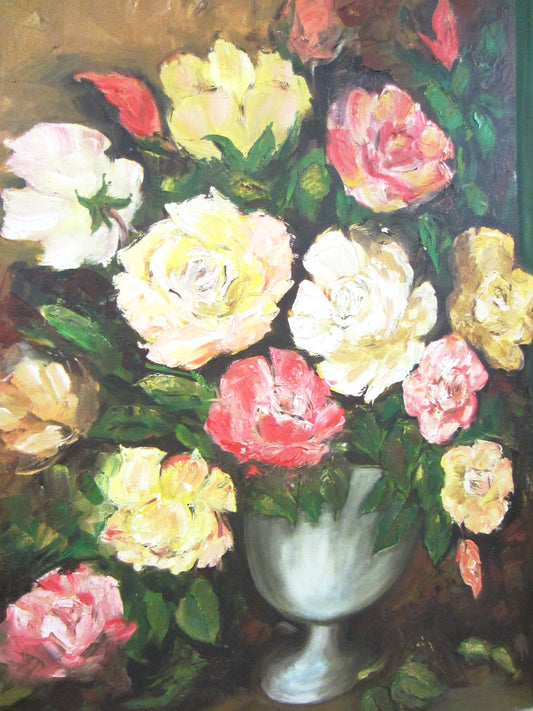 Still Life Oil On Canvas Painting By Myra Flowers In Vase Original Gilt Wood Period Frame - Designer Unique Finds 
 - 3