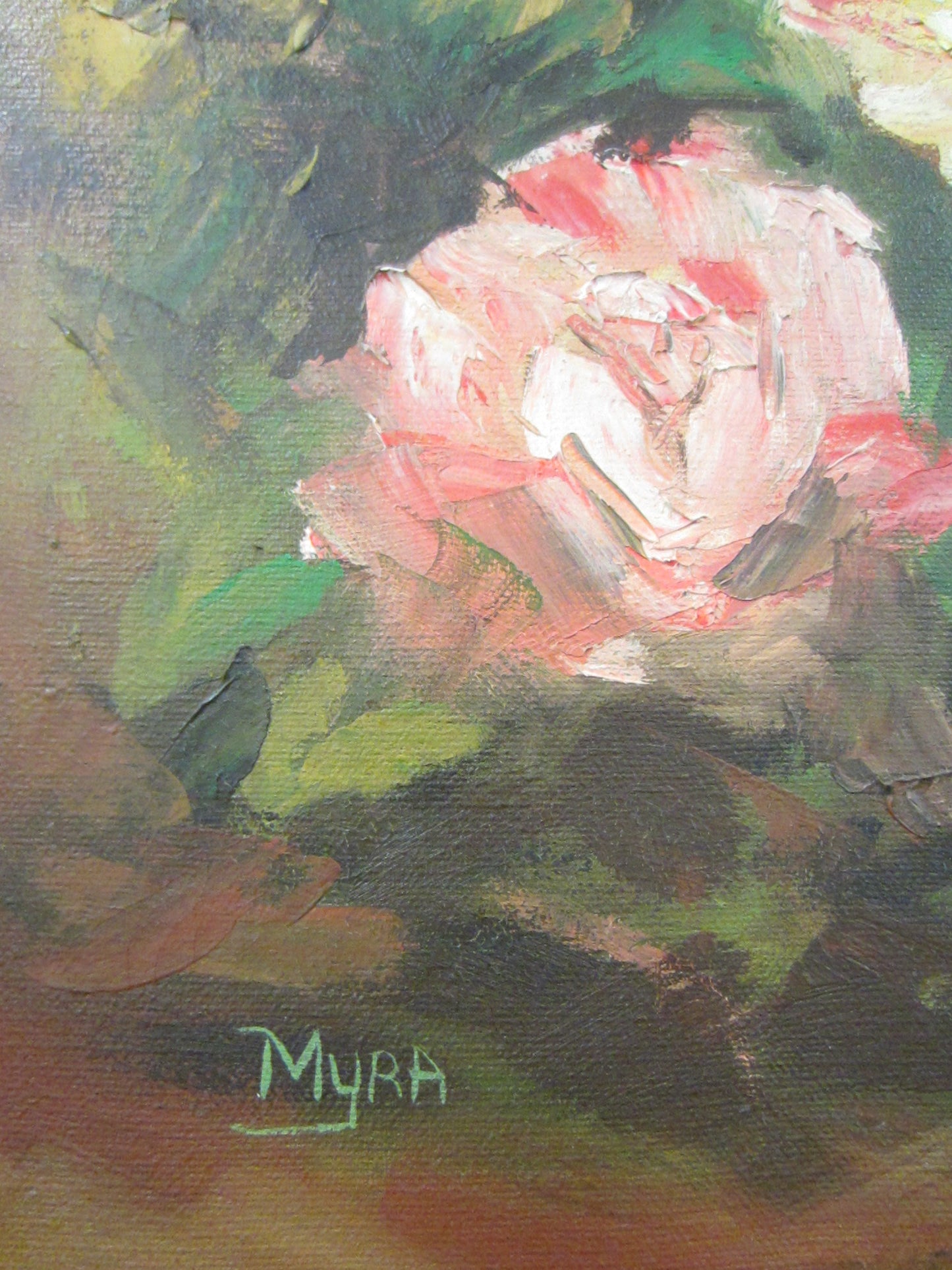 Myra Still Life Flowers In Vase Oil On Canvas Original Frame - Designer Unique Finds 