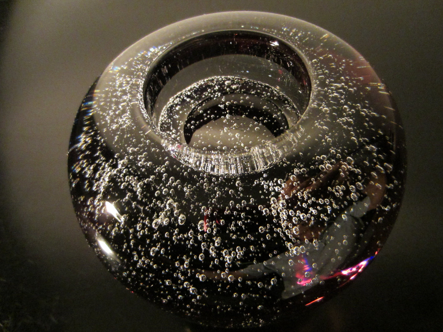 Thomas Webb Tealight Votive Eggplant Glass Candle Holder Controlled Bubbles - Designer Unique Finds 