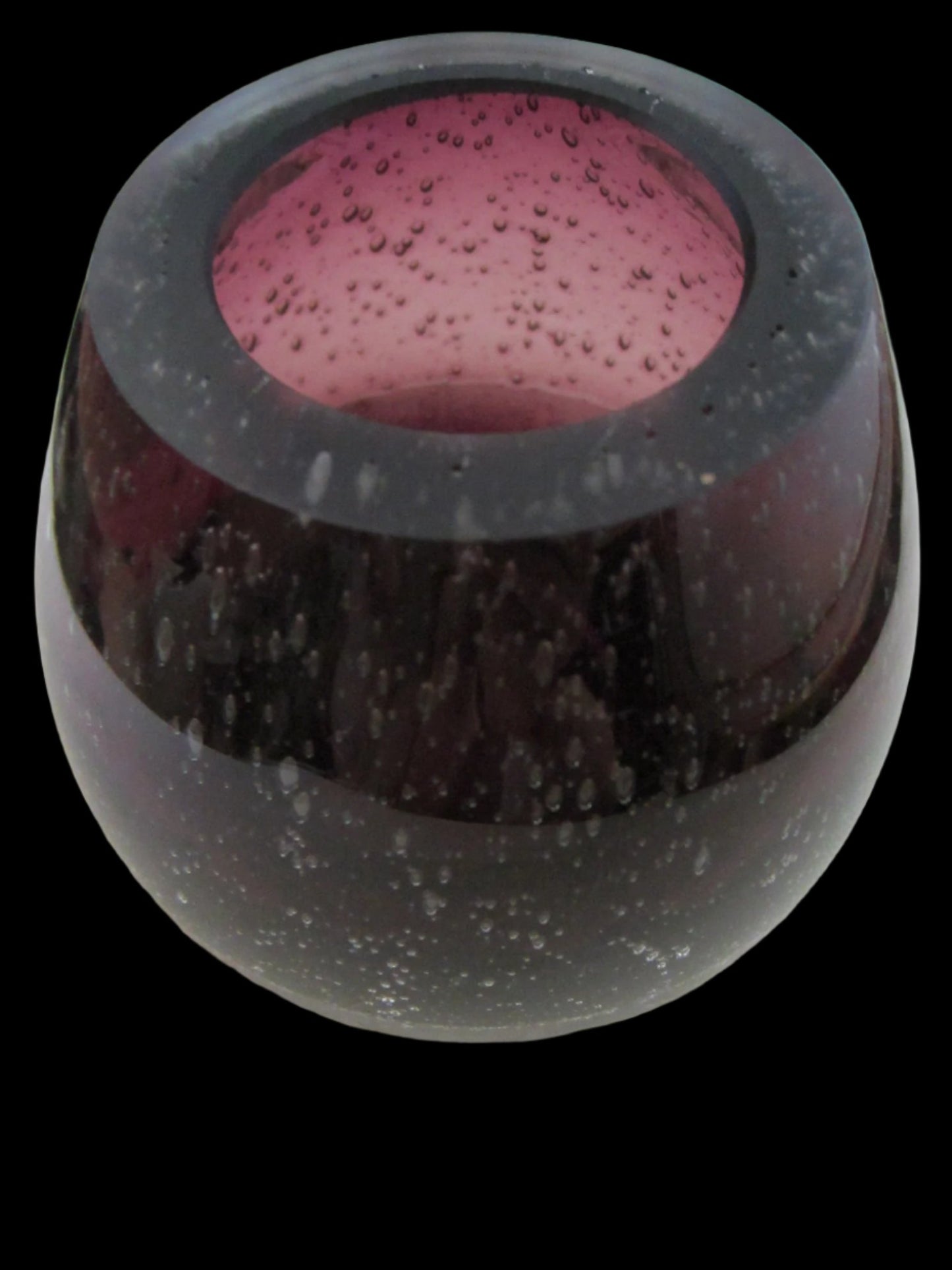 Thomas Webb Tealight Votive Eggplant Glass Candle Holder Controlled Bubbles - Designer Unique Finds 