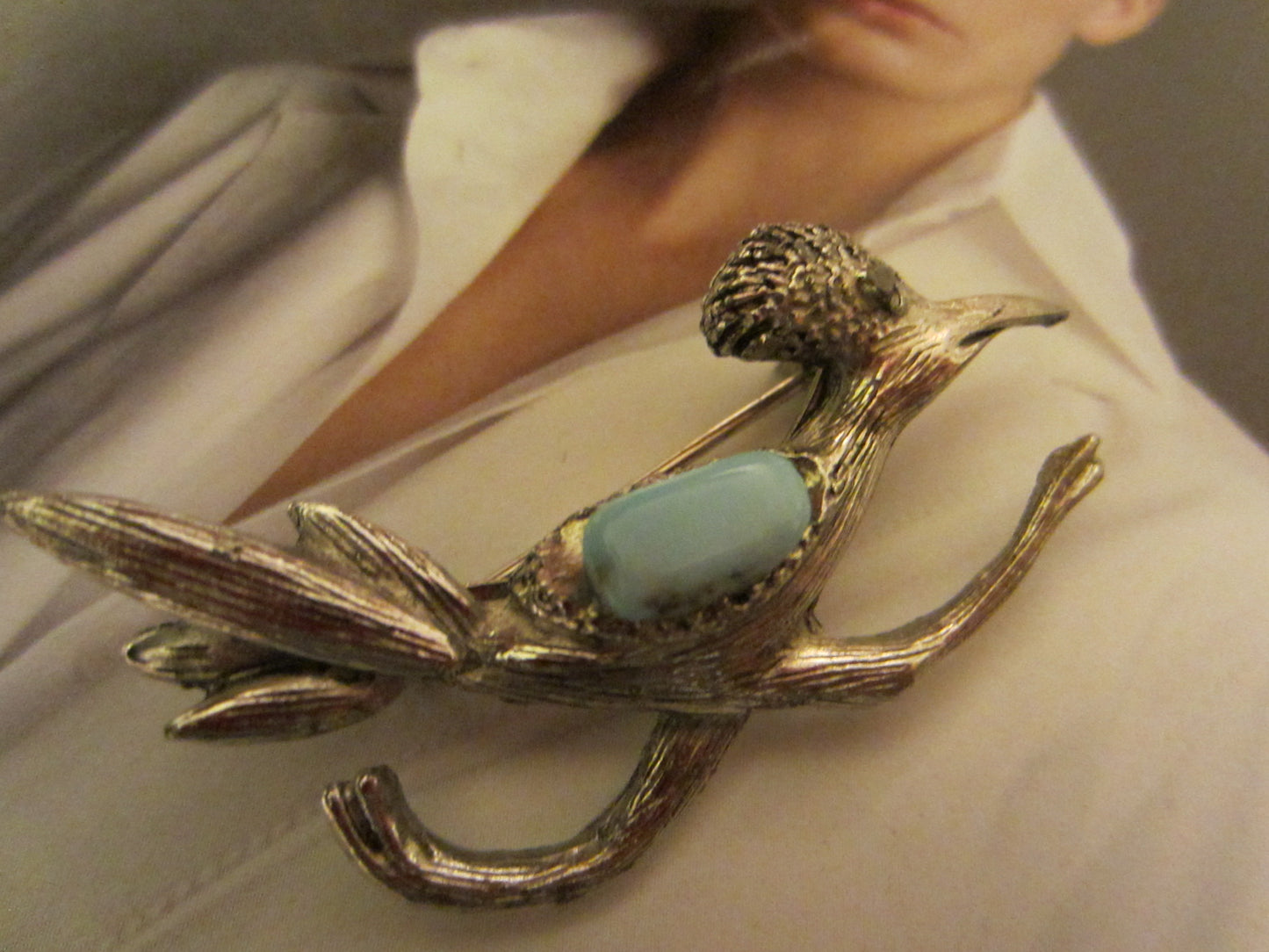 Road Runner Brooch Turquoise Cabochon