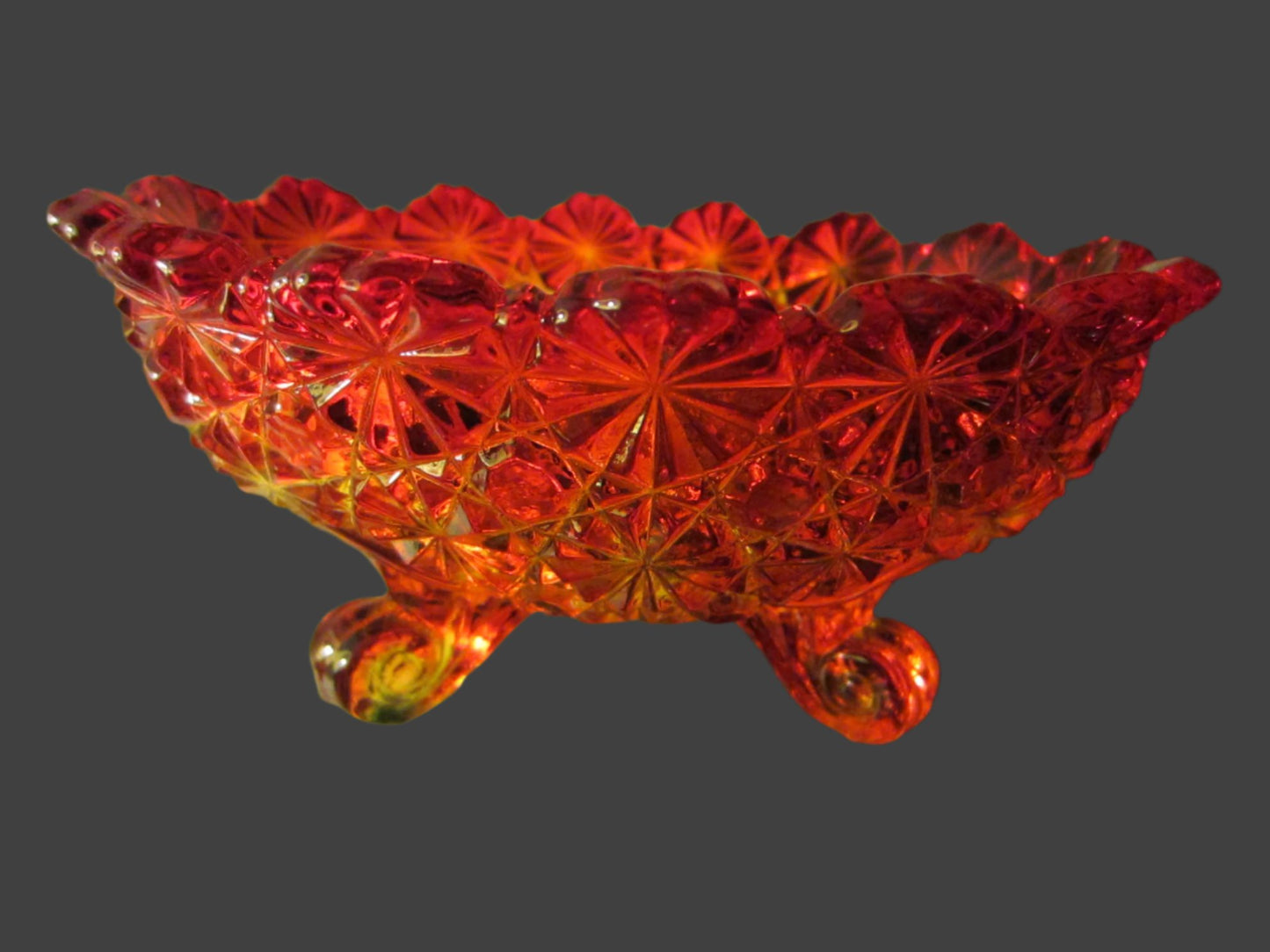 LE Smith Daisy Pedestal Amberina Orange Glass Bowl