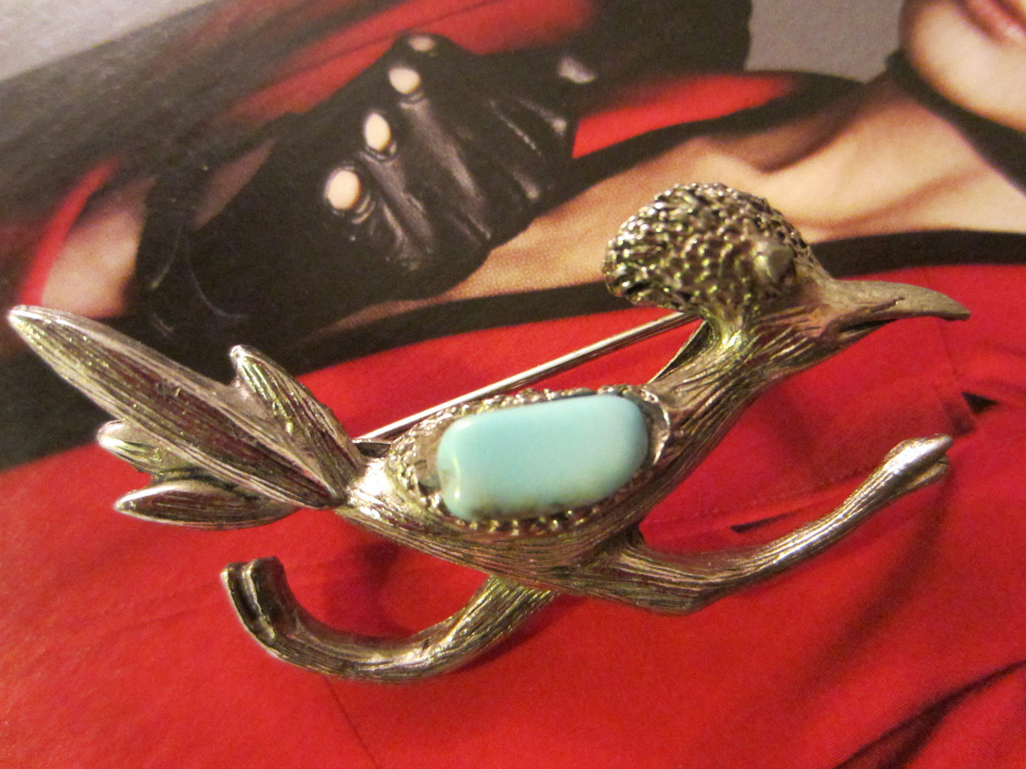 Road Runner Brooch Turquoise Cabochon - Designer Unique Finds 
 - 3