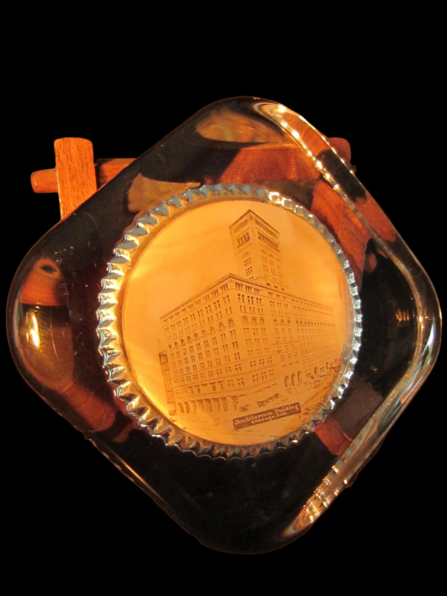 Chicago Auditorium Building Pictorial Glass Paperweight Scripted - Designer Unique Finds 