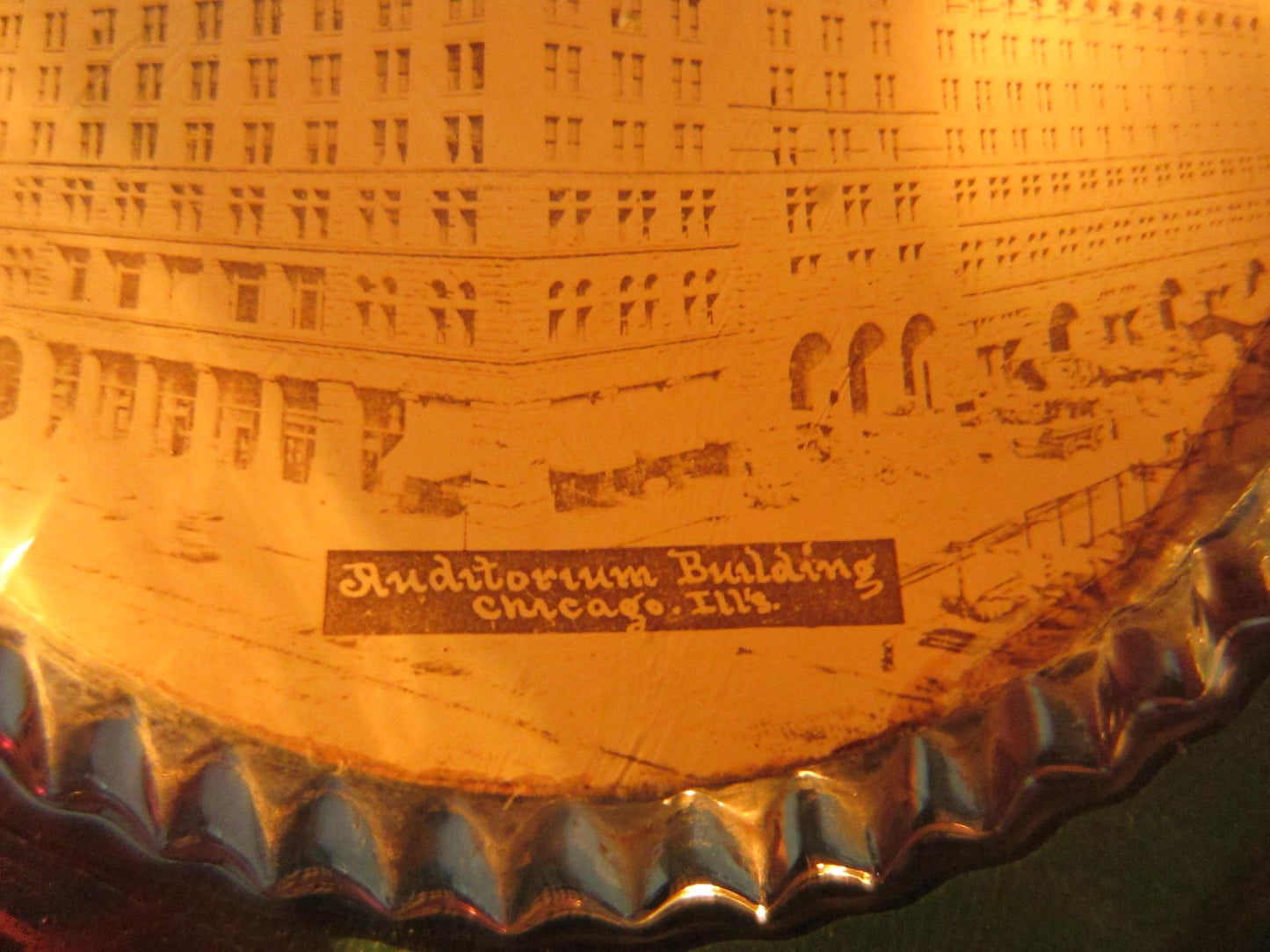 Chicago Auditorium Building Pictorial Glass Paperweight Scripted - Designer Unique Finds 