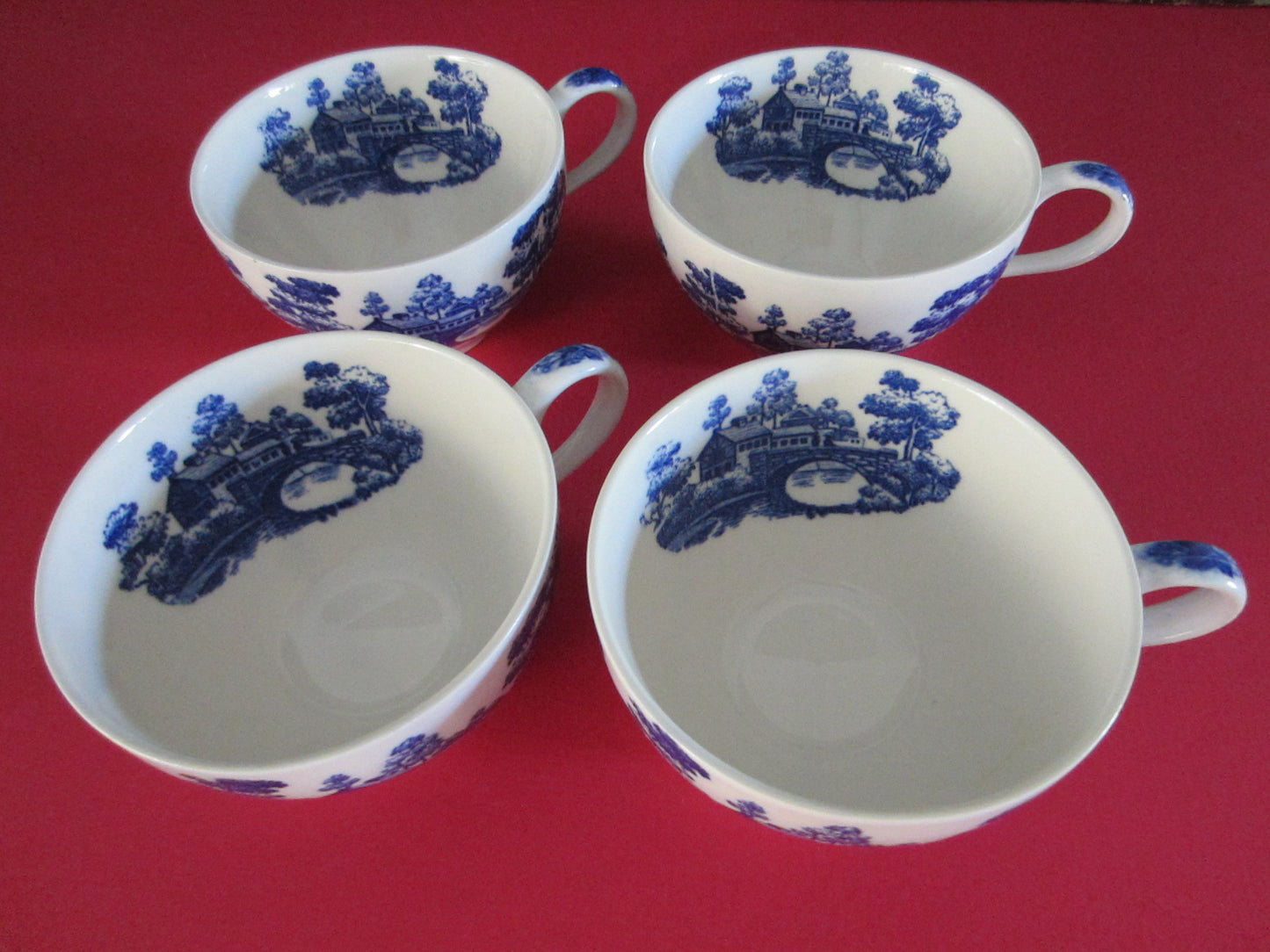 Nasco Japan Lake View Hand Painted Blue White Teacup Set - Designer Unique Finds 