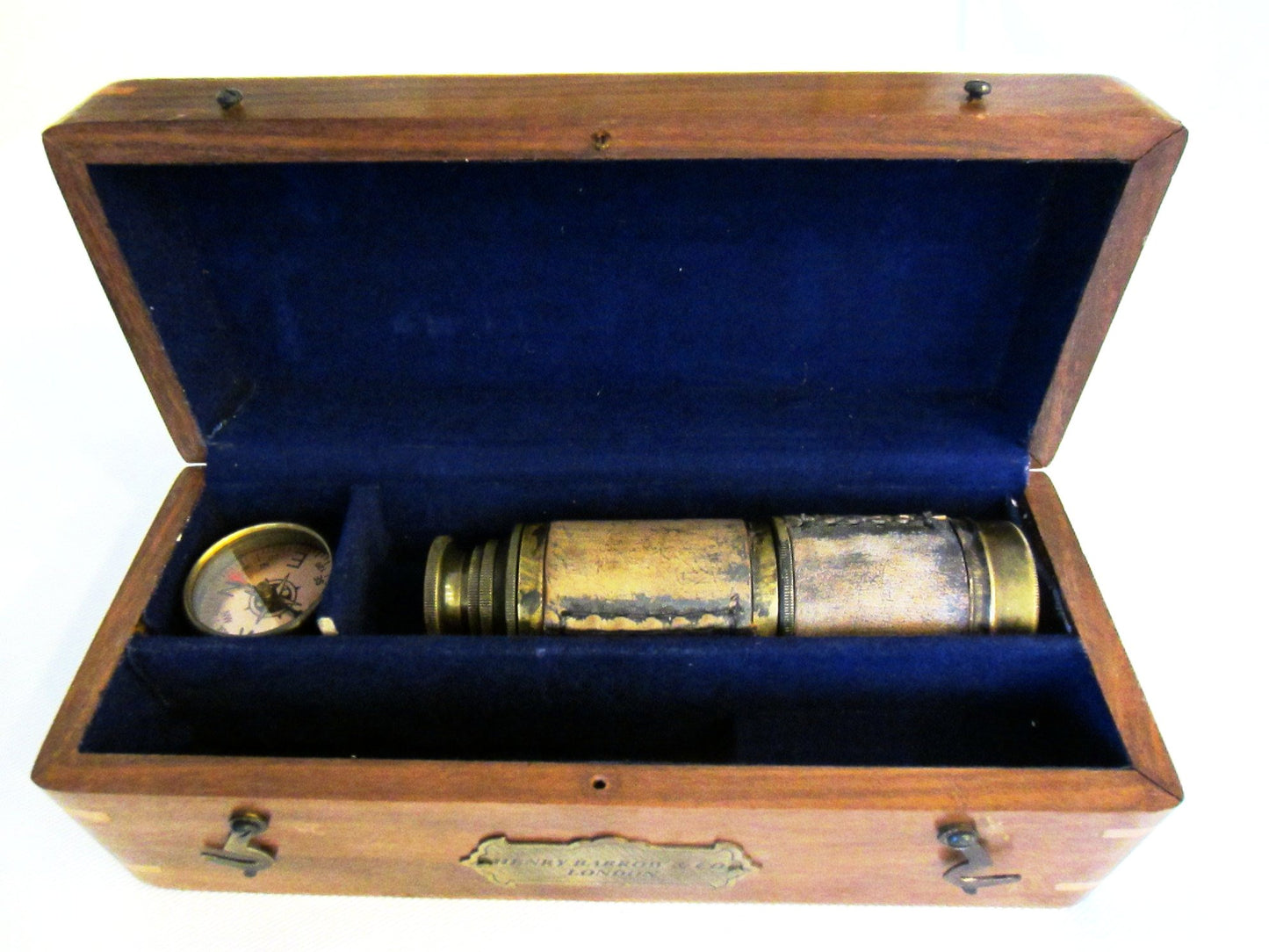 Henry Barrow Co London Telescope Compass English Oak Box - Designer Unique Finds 
 - 1