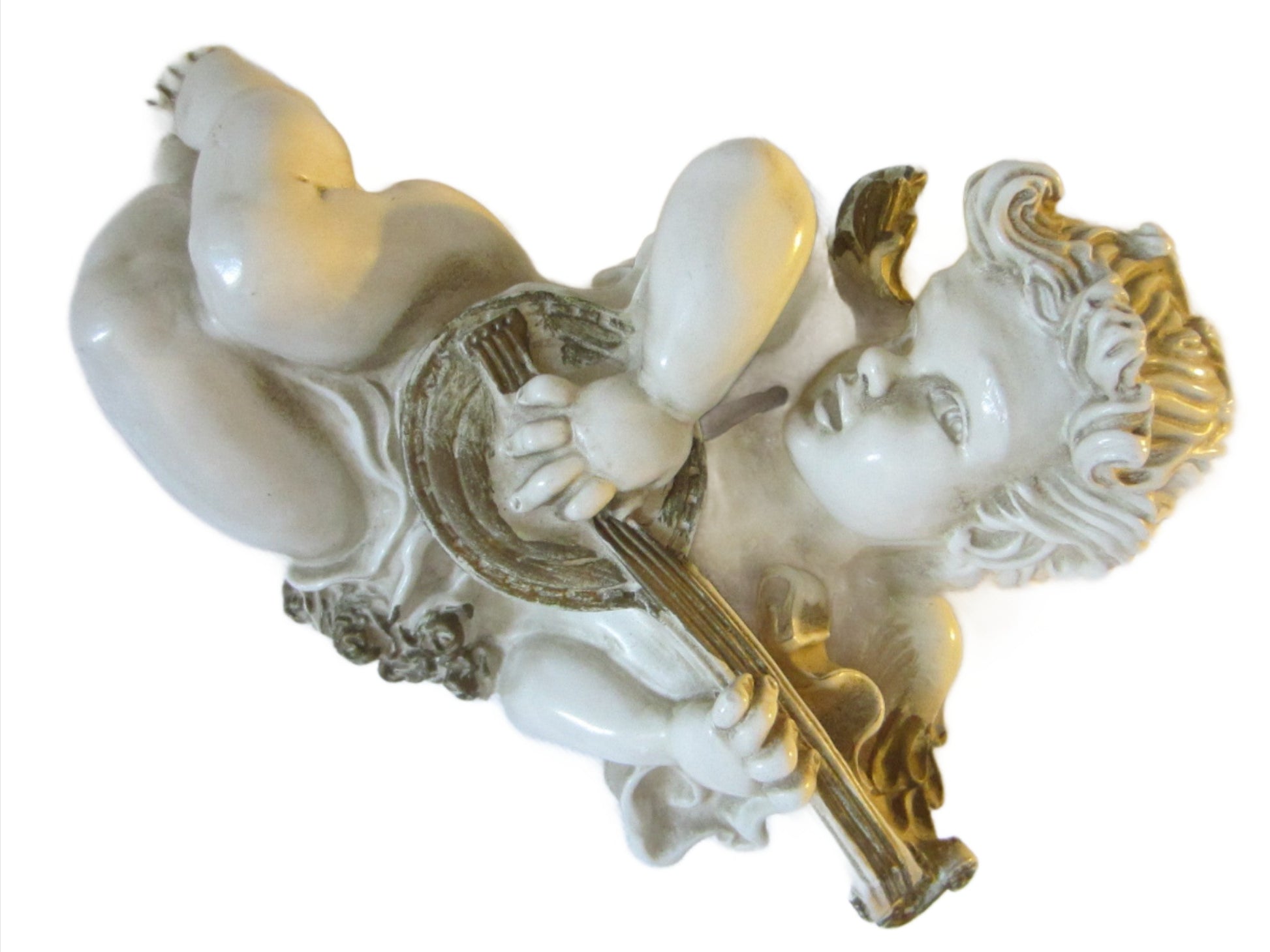 Universal Statuary Heraldic Angel Composite Mid Century Mandolin Player - Designer Unique Finds 