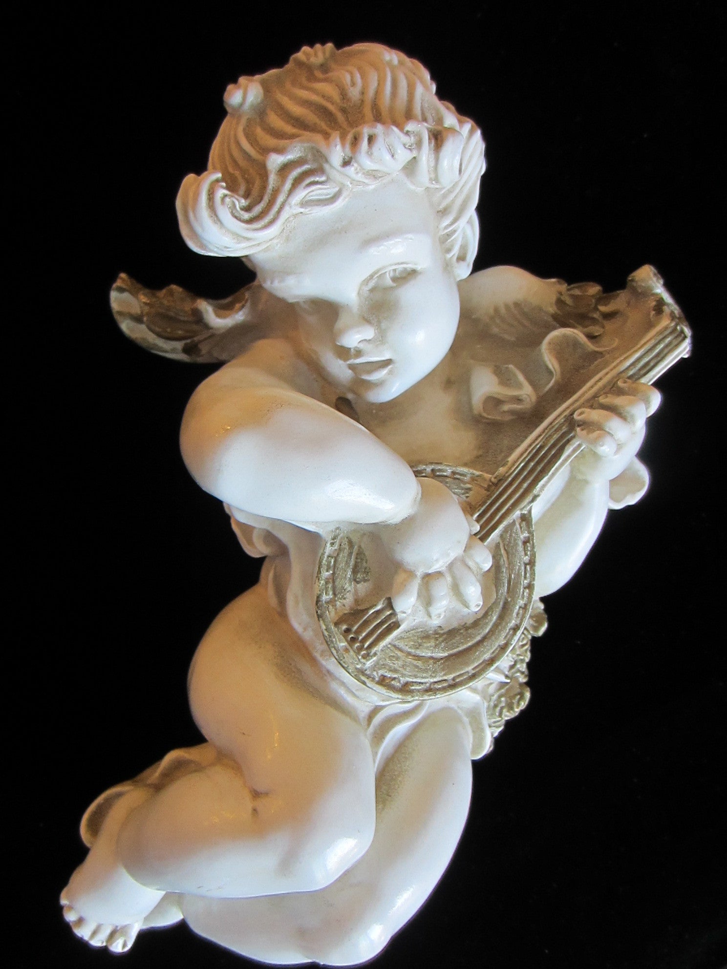 Universal Statuary Heraldic Angel Composite Mid Century Mandolin Player - Designer Unique Finds 