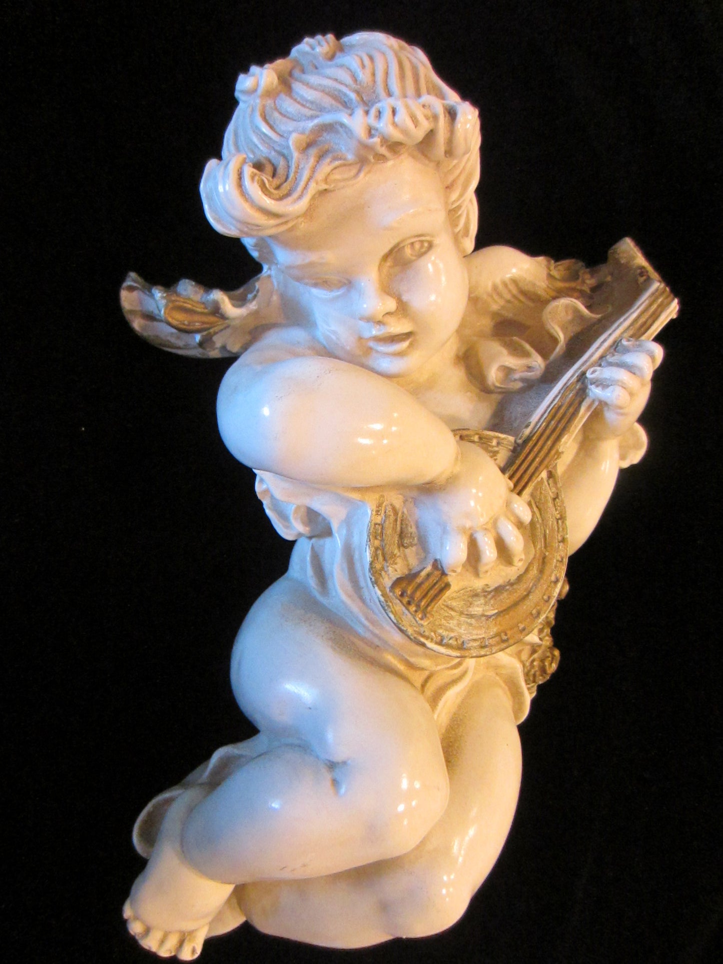 Universal Statuary Heraldic Angel Composite Mid Century Mandolin Player - Designer Unique Finds 