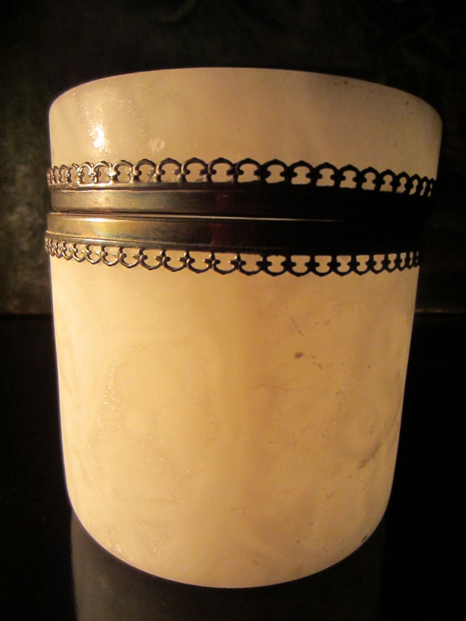 Italian Alabaster Hinged Filigree Border Cylinder Box - Designer Unique Finds 
 - 1