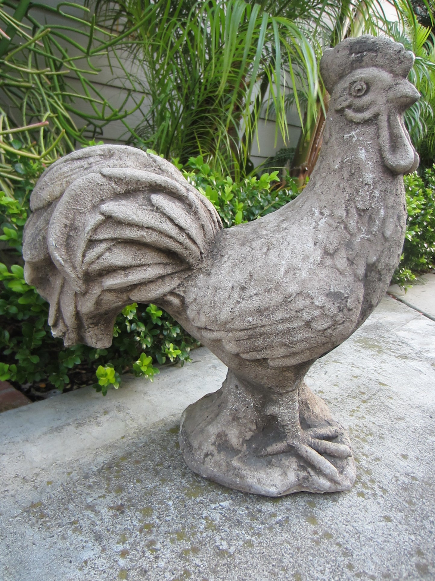 Garden Sculpture Cement Rooster Signed Architectural Decor - Designer Unique Finds 