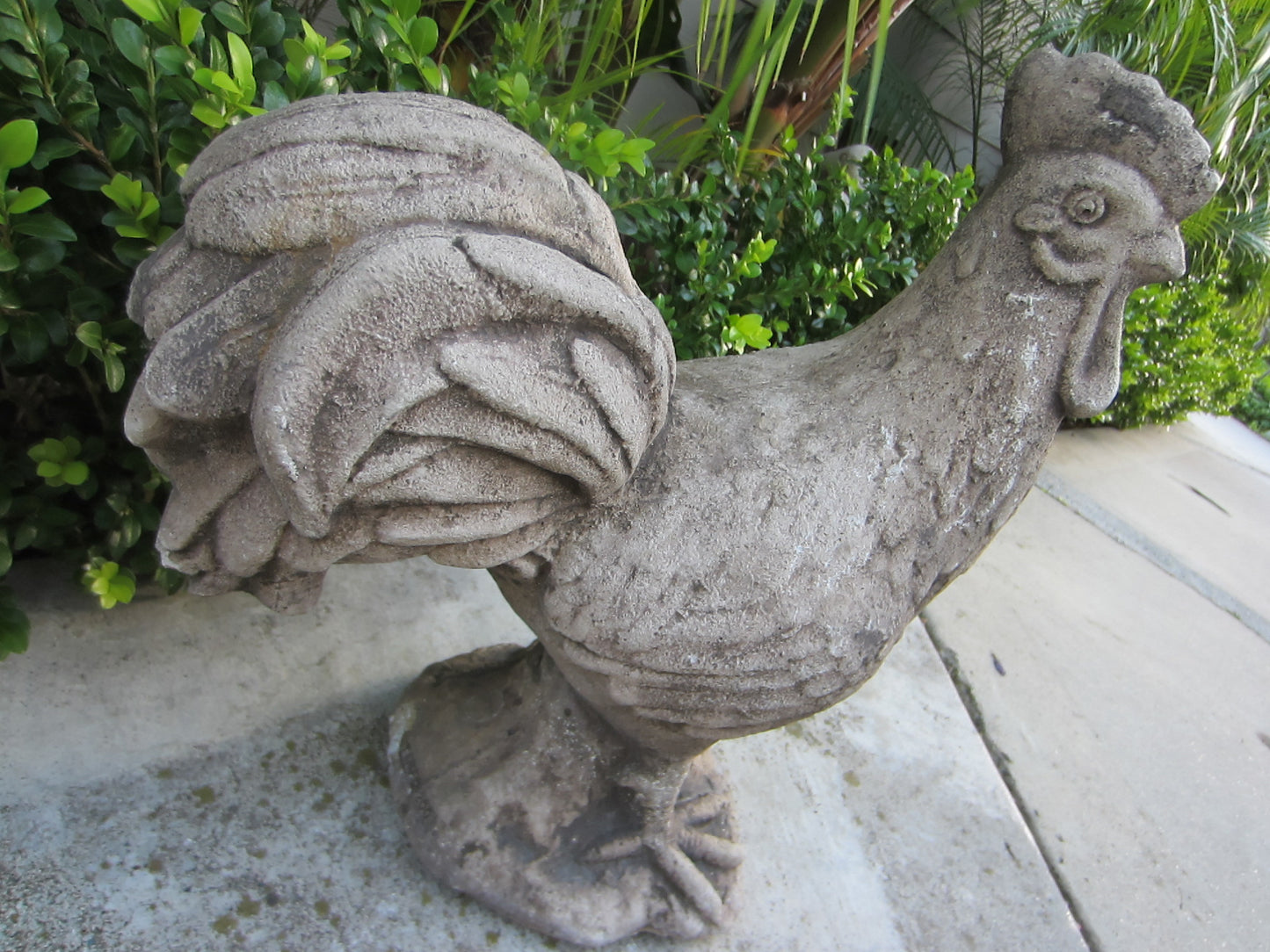 Garden Sculpture Cement Rooster Signed Architectural Decor - Designer Unique Finds 