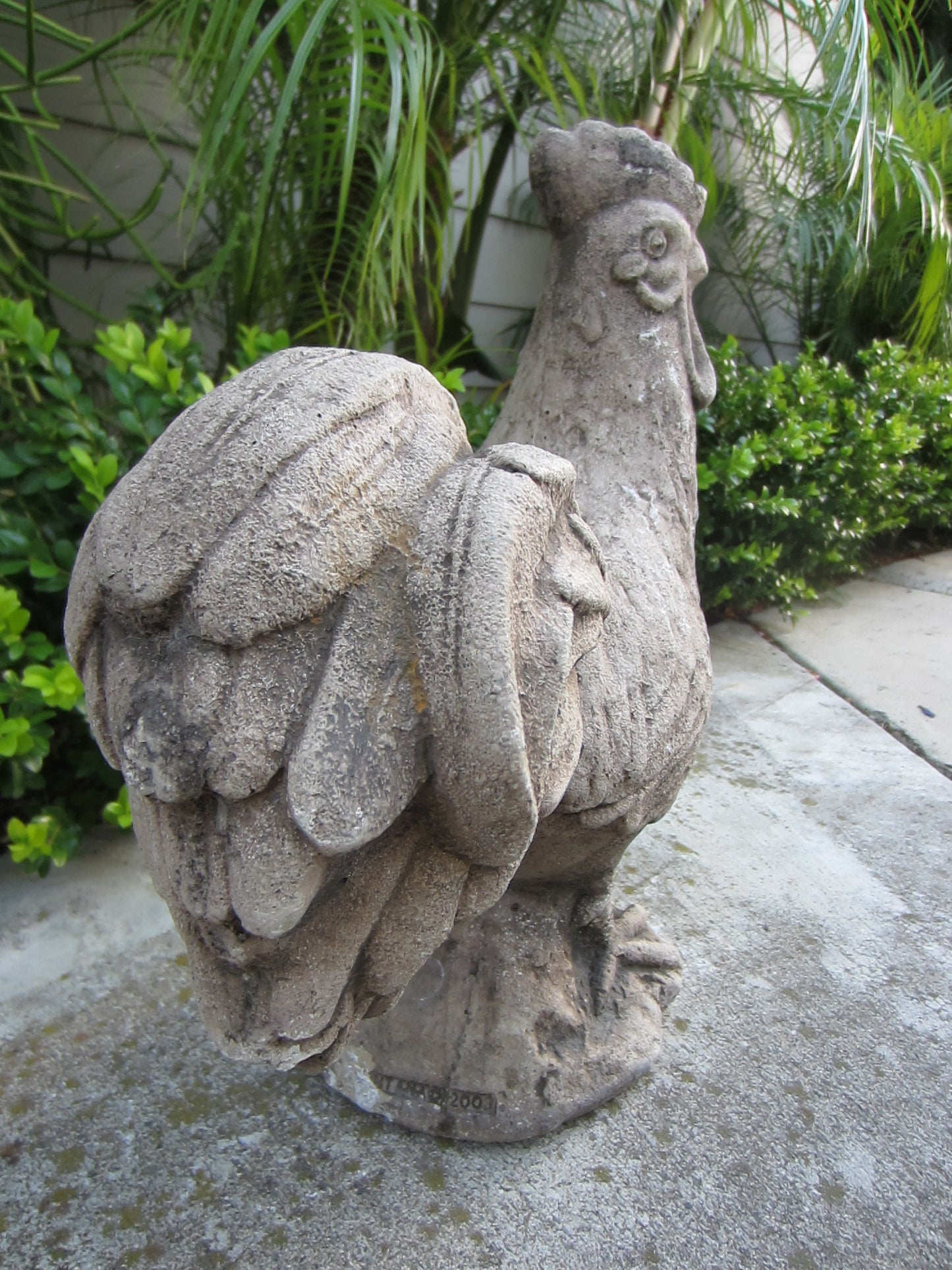 Garden Sculpture Cement Rooster Signed Architectural Decor - Designer Unique Finds 