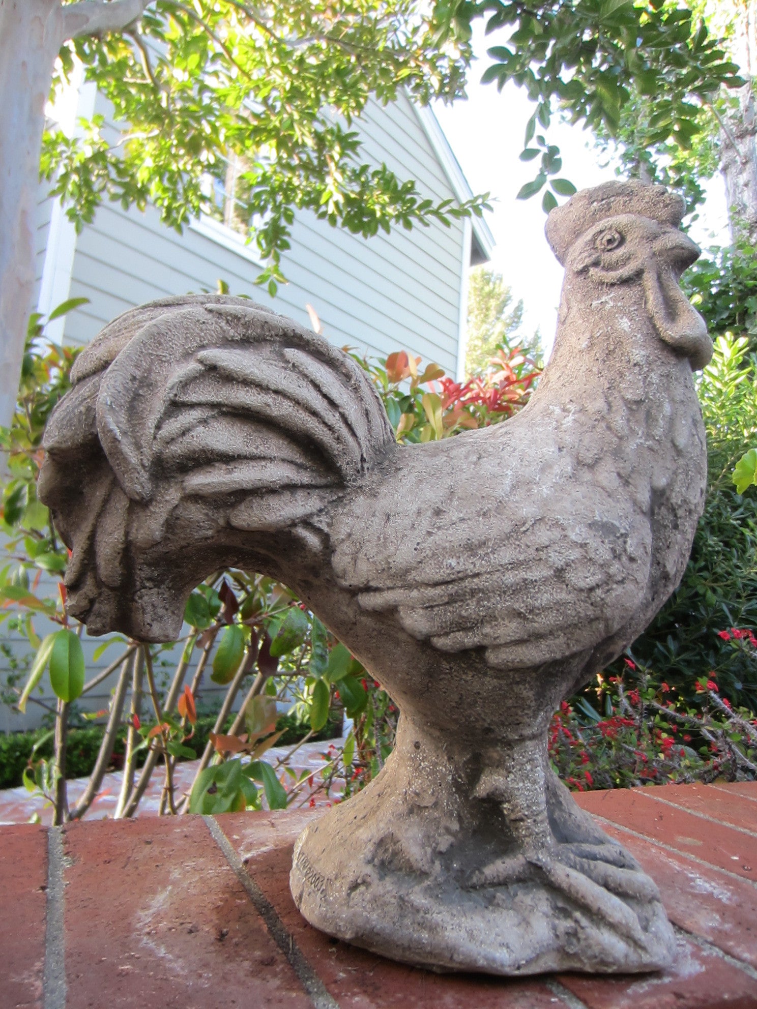 Garden Sculpture Cement Rooster Signed Architectural Decor - Designer Unique Finds 