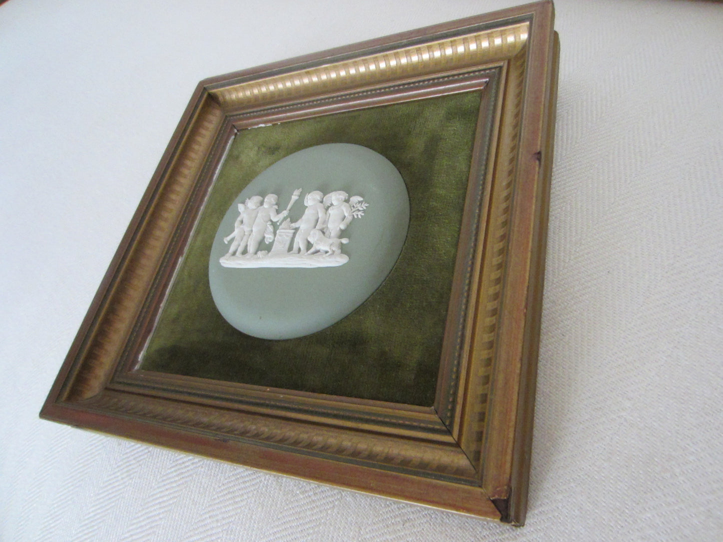 Wedgwood England Cameo Medallion Green Jasper Puttis Framed Art - Designer Unique Finds 